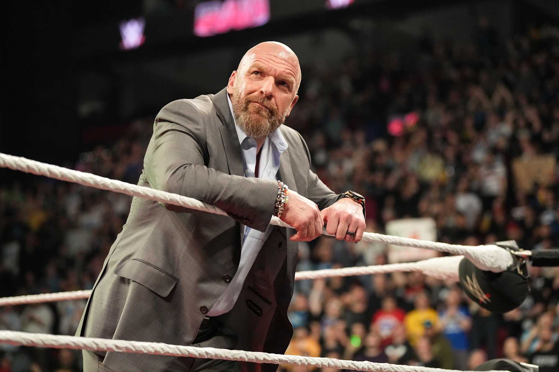 MONTREAL, CANADA - APRIL 15: Triple H makes an appearance during Monday Night RAW at the Bell Centre on April 15, 2024 in Montreal, Canada. (Photo by WWE/Getty Images)