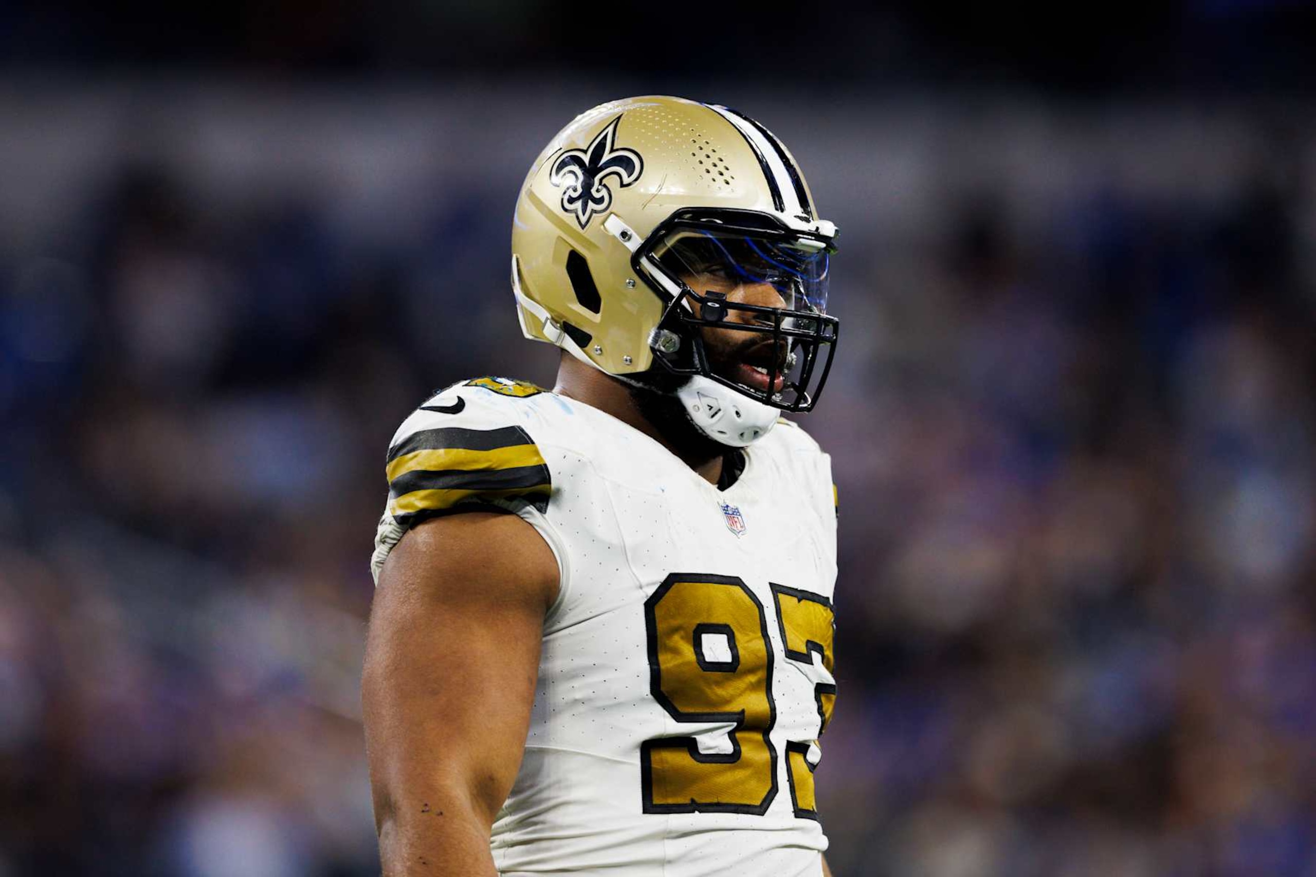 INGLEWOOD, CALIFORNIA - DECEMBER 21: Nathan Shepherd #93 of the New Orleans Saints on the sideline during a game against the Los Angeles Rams at SoFi Stadium on December 21, 2023 in Inglewood, California. (Photo by Ric Tapia/Getty Images) INGLEWOOD, CALIFORNIA - DECEMBER 21: Nathan Shepherd #93 of the New Orleans Saints on the sideline during a game against the Los Angeles Rams at SoFi Stadium on December 21, 2023 in Inglewood, California. (Photo by Ric Tapia/Getty Images)