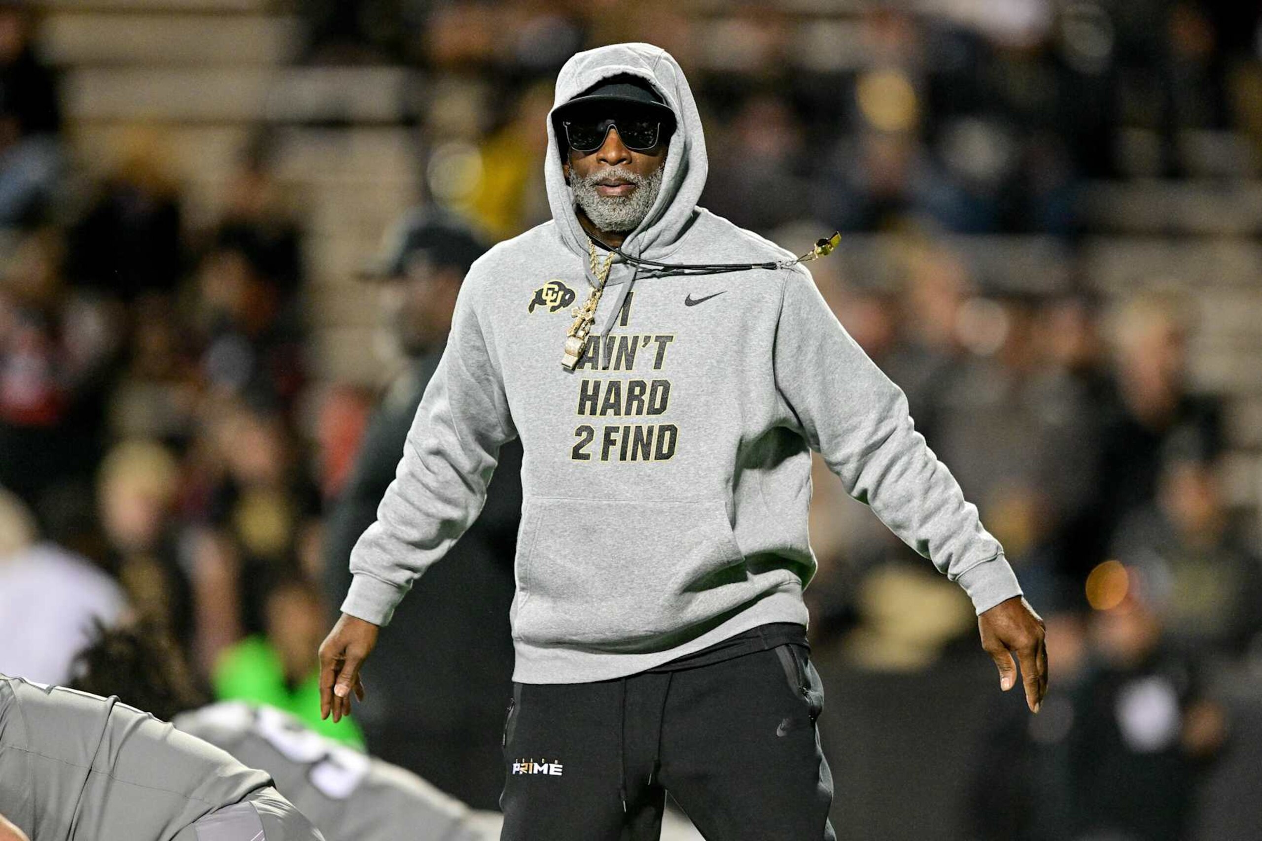 BOULDER, CO - OCTOBER 26:  Head coach Deion Sanders of the Colorado Buffaloes looks on before a game against the Cincinnati Bearcats at Folsom Field on October 26, 2024 in Boulder, Colorado. (Photo by Dustin Bradford/Getty Images)