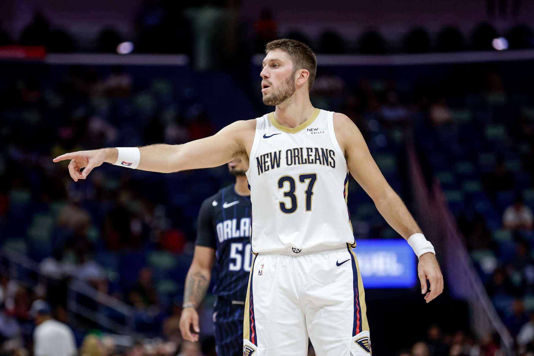 NEW ORLEANS, LOUISIANA - OCTOBER 7:  Matt Ryan #37 of the New Orleans Pelicans plays against the Orlando Magic during the second half of a preseason game at the Smoothie King Center on October 7, 2024 in New Orleans, Louisiana. NOTE TO USER: User expressly acknowledges and agrees that, by downloading and or using this photograph, User is consenting to the terms and conditions of the Getty Images License Agreement. (Photo by Derick E. Hingle/Getty Images)