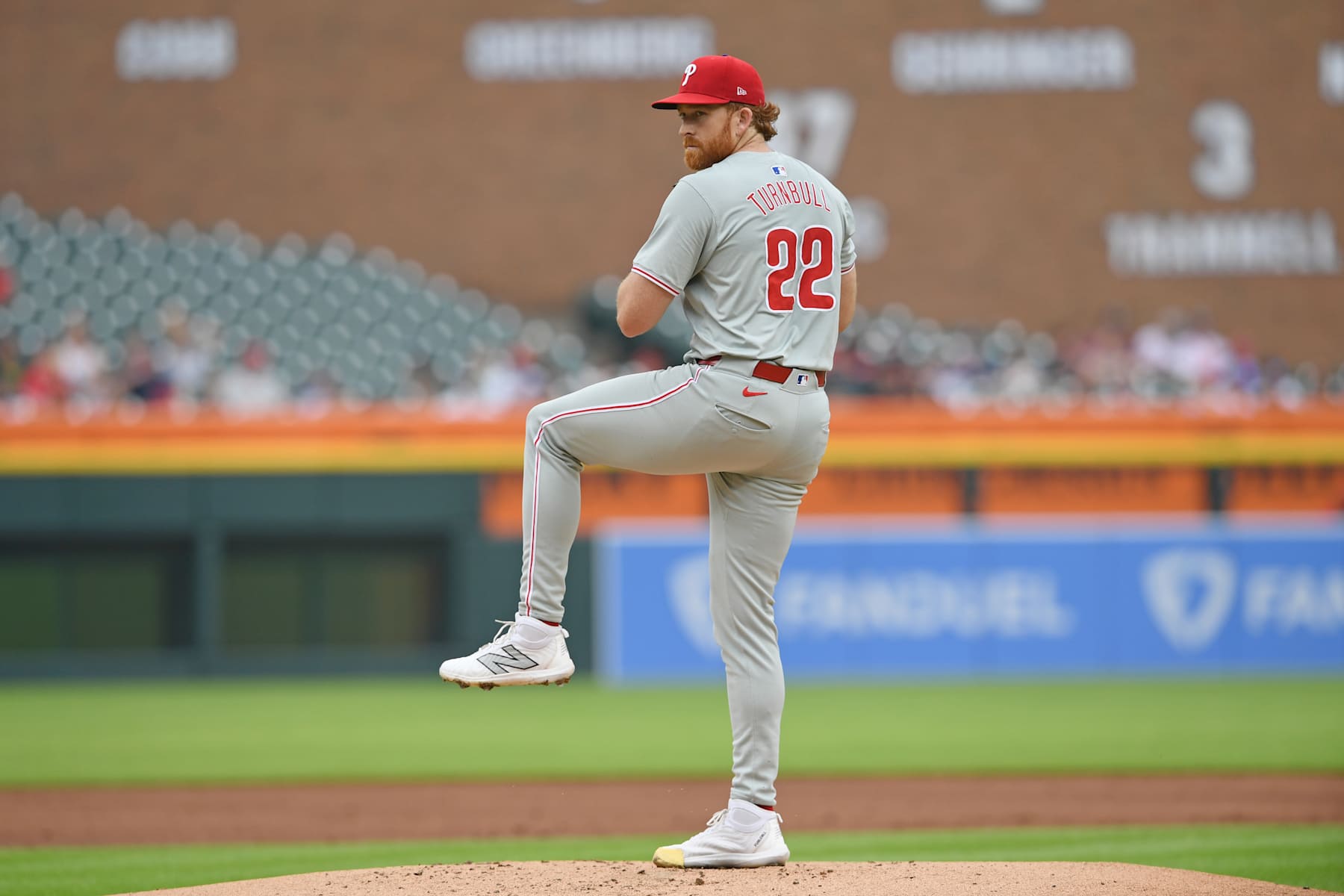 DETROIT, MICHIGAN - JUNE 26, 2024: Spencer Turnbull #22 of the Philadelphia Phillies throws a pitch during the first inning against the Detroit Tigers at Comerica Park on June 26, 2024 in Detroit, Michigan. (Photo by George Kubas/Diamond Images via Getty Images)