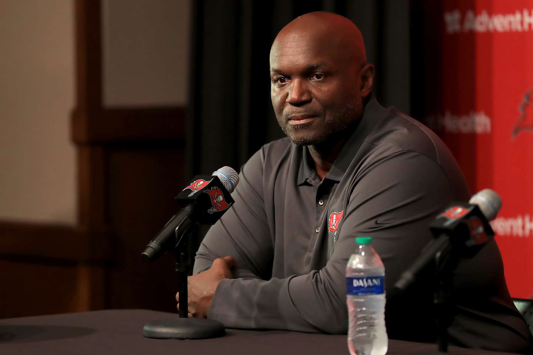 TAMPA, FL - MAY 12: Tampa Bay Buccaneers Head Coach Todd Bowles speaks to the media during the Tampa Bay Buccaneers First Round Pick Press Conference on April 26, 2024 at the AdventHealth Training Center at One Buccaneer Place in Tampa, Florida. (Photo by Cliff Welch/Icon Sportswire via Getty Images)