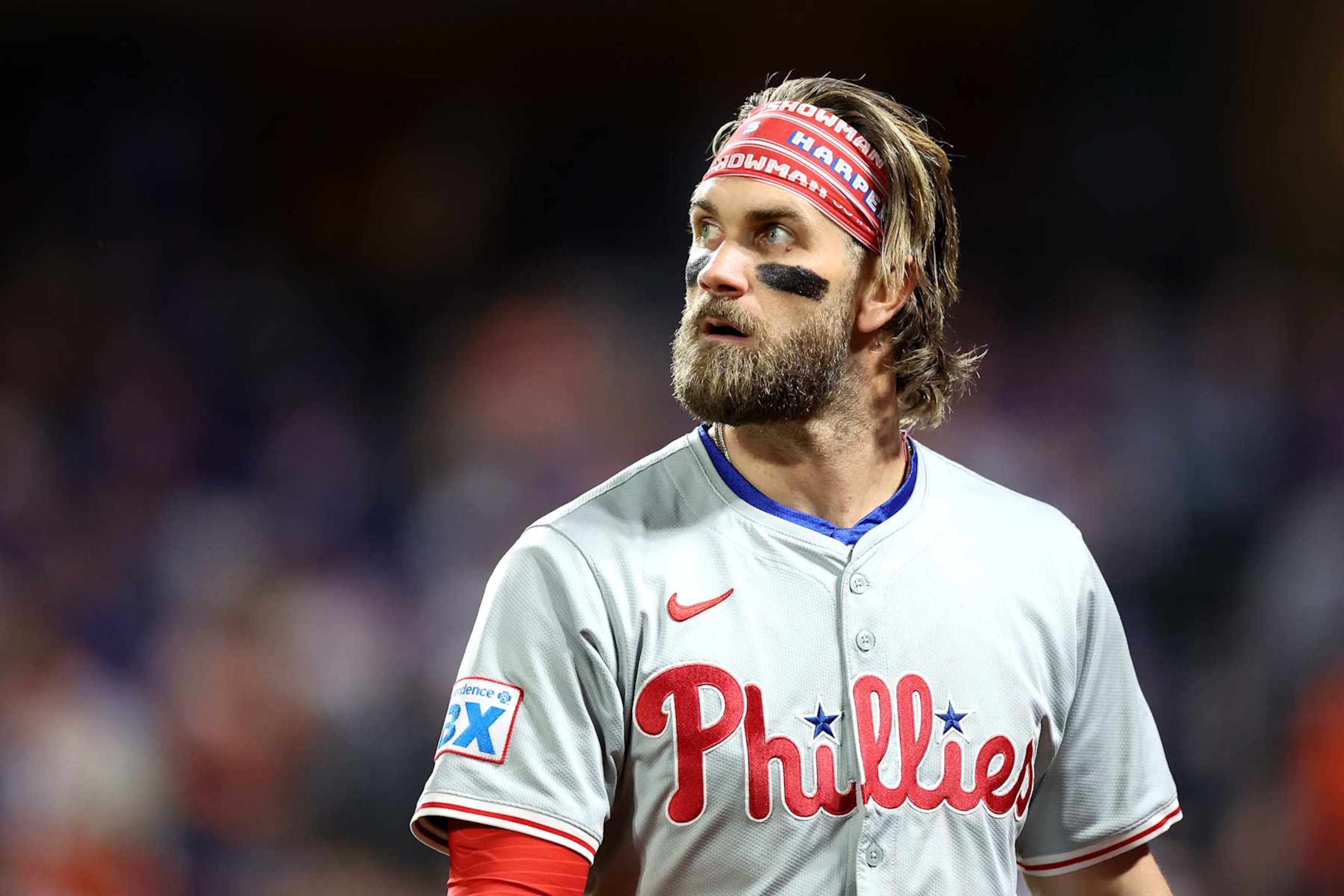 NEW YORK, NEW YORK - OCTOBER 08: Bryce Harper #3 of the Philadelphia Phillies in action against the New York Mets in Game Three of the Division Series at Citi Field on October 08, 2024 in the Queens borough of New York City. (Photo by Luke Hales/Getty Images) NEW YORK, NEW YORK - OCTOBER 08: Bryce Harper #3 of the Philadelphia Phillies in action against the New York Mets in Game Three of the Division Series at Citi Field on October 08, 2024 in the Queens borough of New York City. (Photo by Luke Hales/Getty Images)