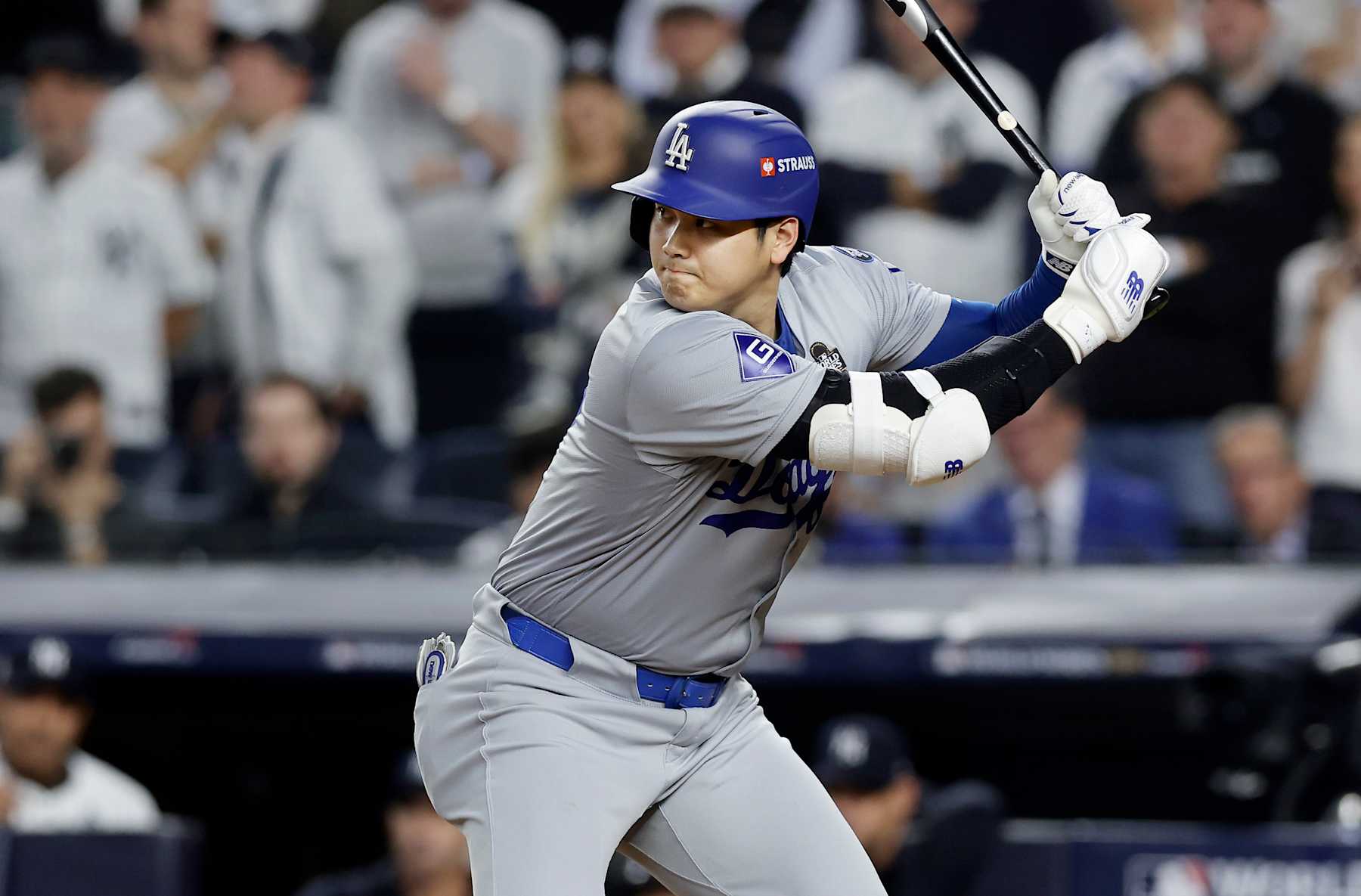 NEW YORK, NEW YORK - OCTOBER 30: (NEW YORK DAILIES OUT)  Shohei Ohtani #17 of the Los Angeles Dodgers in action against the New York Yankees during Game Five of the 2024 World Series at Yankee Stadium on October 30, 2024 in New York City. The Dodgers defeated the Yankees 7-6. (Photo by Jim McIsaac/Getty Images)