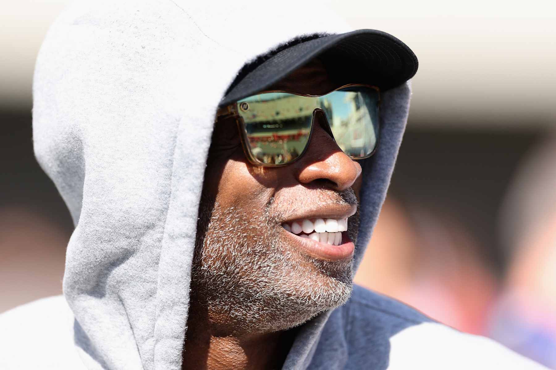 TUCSON, ARIZONA - OCTOBER 19: Head coach Deion Sanders of the Colorado Buffaloes reacts on the field during the NCAAF game against the Arizona Wildcats at Arizona Stadium on October 19, 2024 in Tucson, Arizona.  (Photo by Christian Petersen/Getty Images)