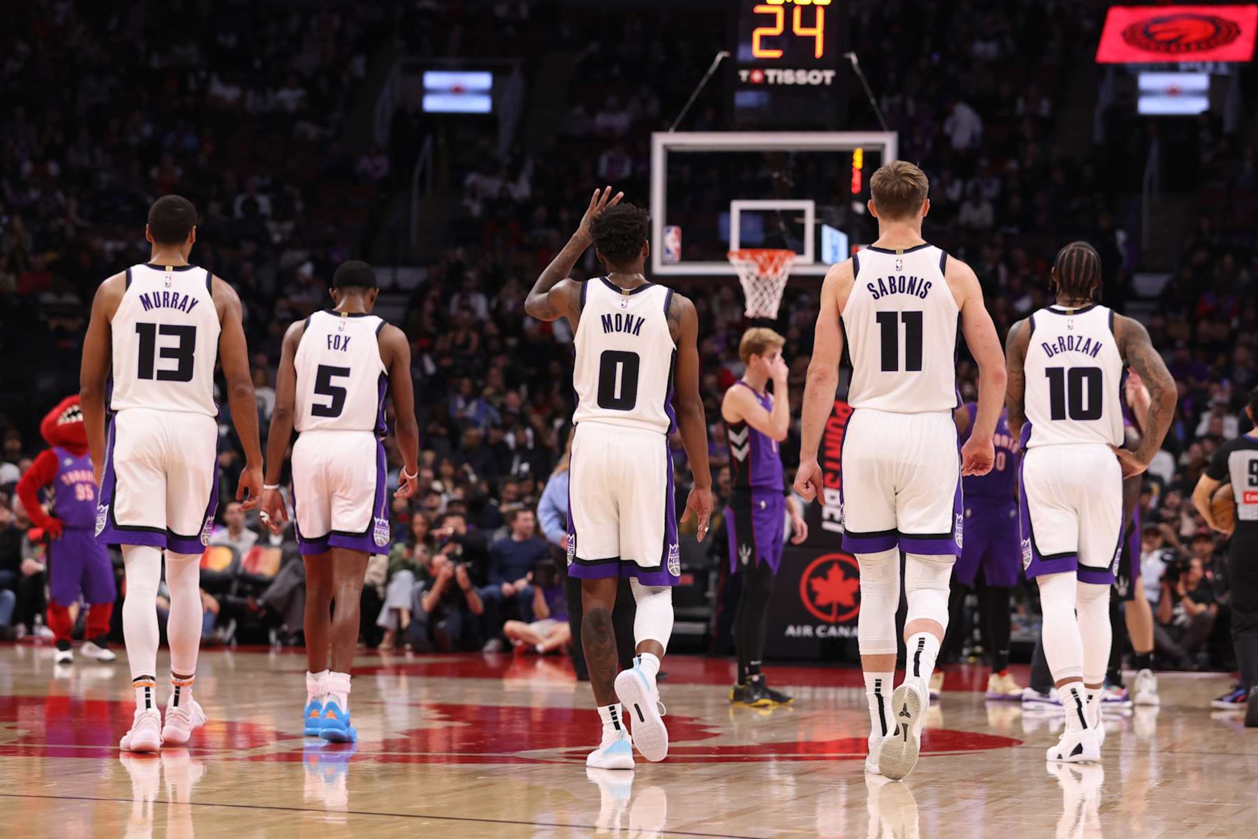 Keegan Murray, De'Aaron Fox, Malik Monk, Domantas Sabonis and DeMar DeRozan