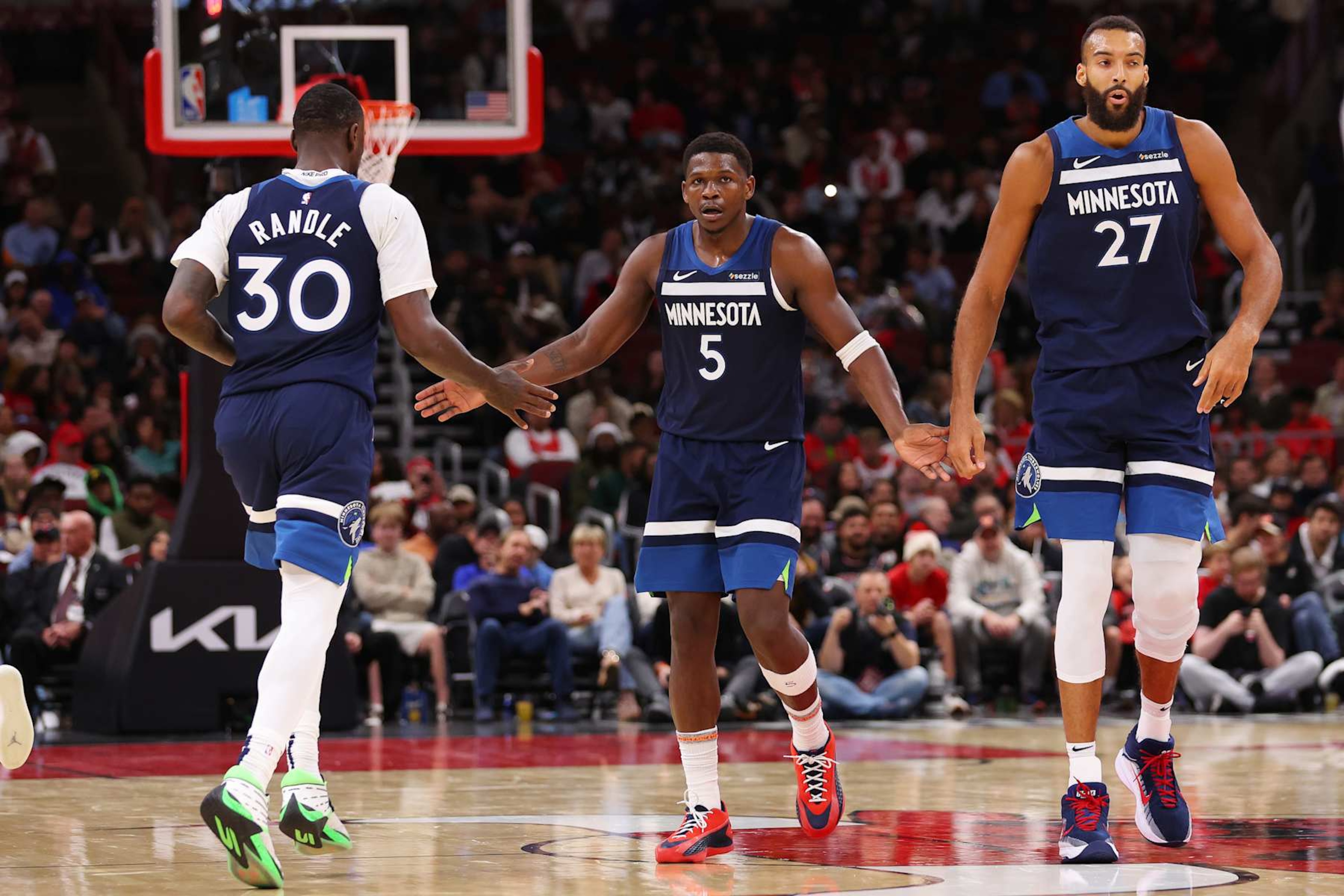 Julius Randle, Anthony Edwards and Rudy Gobert Julius Randle, Anthony Edwards and Rudy Gobert