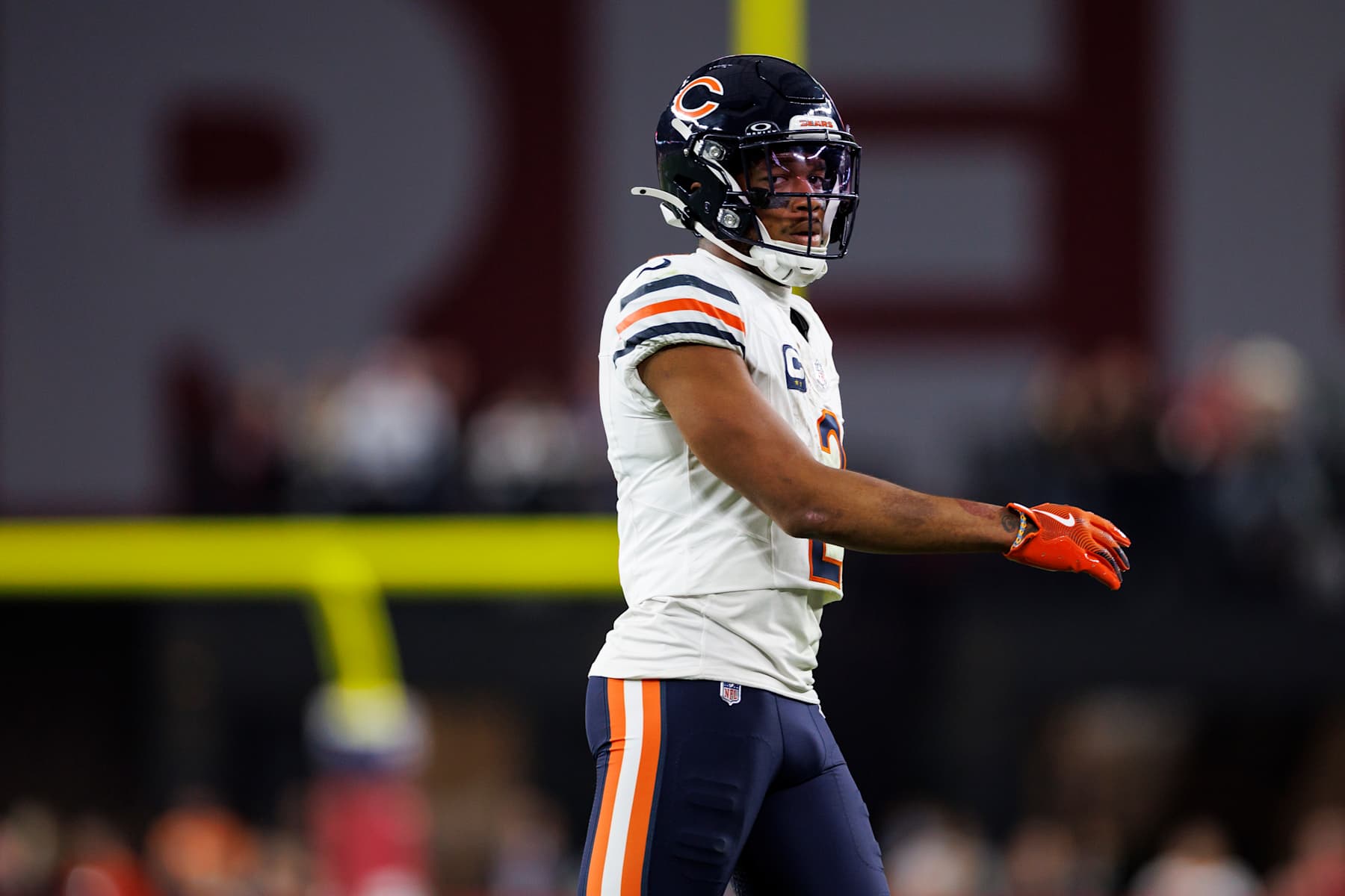 GLENDALE, ARIZONA - NOVEMBER 3: Wide receiver DJ Moore #2 of the Chicago Bears stands on the field during the third quarter of an NFL game against the Arizona Cardinals at State Farm Stadium on November 3, 2024 in Glendale, Arizona. (Photo by Brooke Sutton/Getty Images)