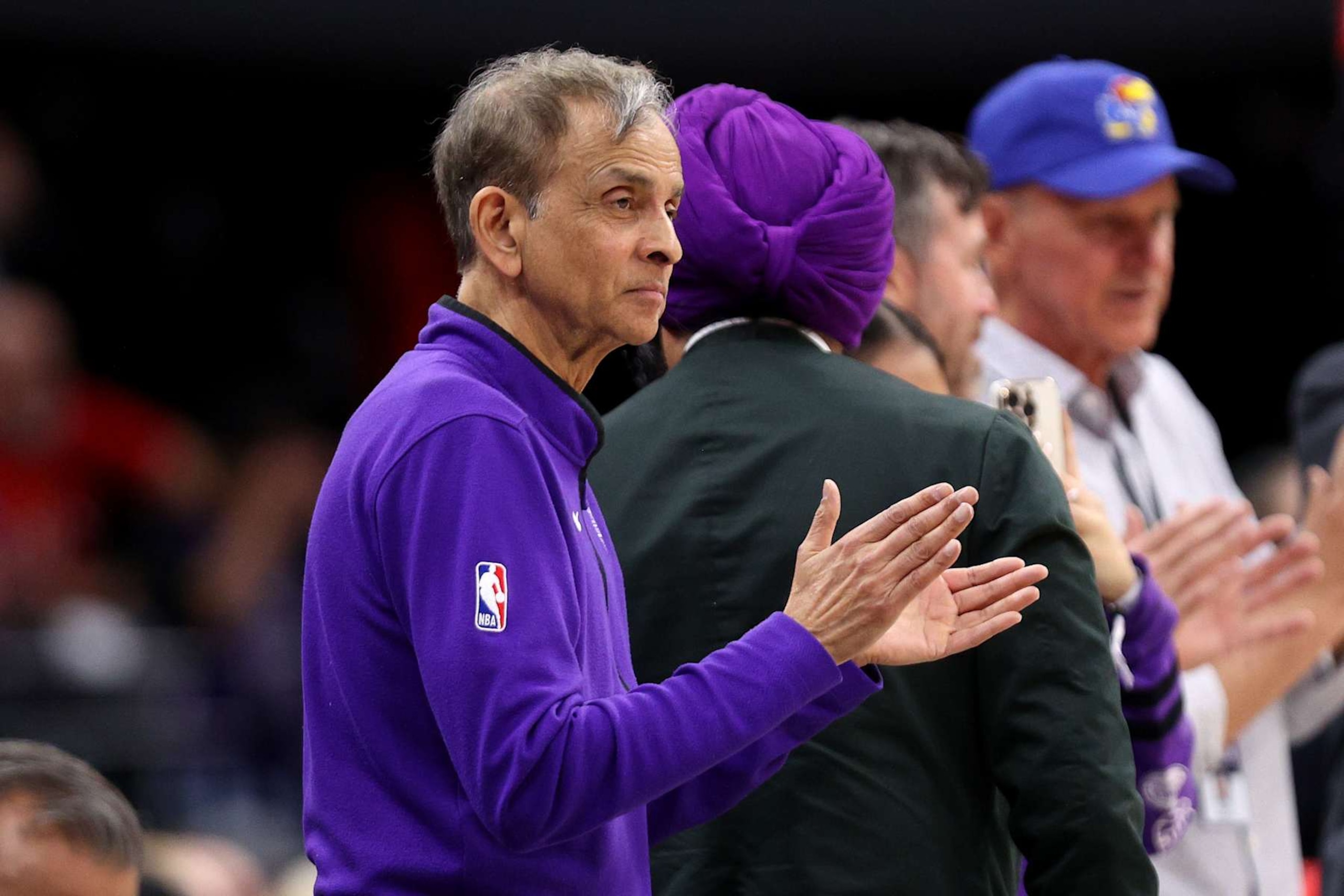 SACRAMENTO, CALIFORNIA - MARCH 25: Sacramento Kings owner Vivek Ranadive cheers for Domantas Sabonis #10 and Sabonis set the new NBA record (since ABA merger) in consecutive double-doubles in a single season (54) during the second half of their game against the Philadelphia 76ers at Golden 1 Center on March 25, 2024 in Sacramento, California. NOTE TO USER: User expressly acknowledges and agrees that, by downloading and or using this photograph, User is consenting to the terms and conditions of the Getty Images License Agreement. (Photo by Ezra Shaw/Getty Images) SACRAMENTO, CALIFORNIA - MARCH 25: Sacramento Kings owner Vivek Ranadive cheers for Domantas Sabonis #10 and Sabonis set the new NBA record (since ABA merger) in consecutive double-doubles in a single season (54) during the second half of their game against the Philadelphia 76ers at Golden 1 Center on March 25, 2024 in Sacramento, California. NOTE TO USER: User expressly acknowledges and agrees that, by downloading and or using this photograph, User is consenting to the terms and conditions of the Getty Images License Agreement. (Photo by Ezra Shaw/Getty Images)