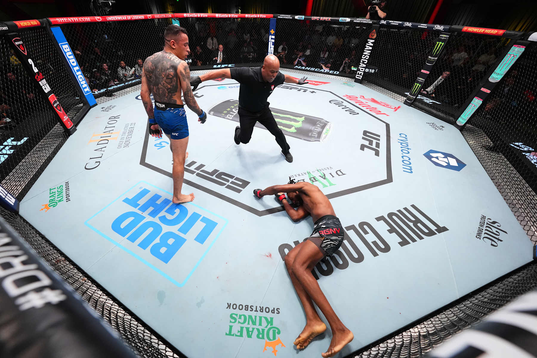 LAS VEGAS, NEVADA - NOVEMBER 09: Carlos Prates of Brazil reacts after a knockout victory against Neil Magny in a welterweight fight during the UFC Fight Night event at UFC APEX on November 09, 2024 in Las Vegas, Nevada. (Photo by Chris Unger/Zuffa LLC)