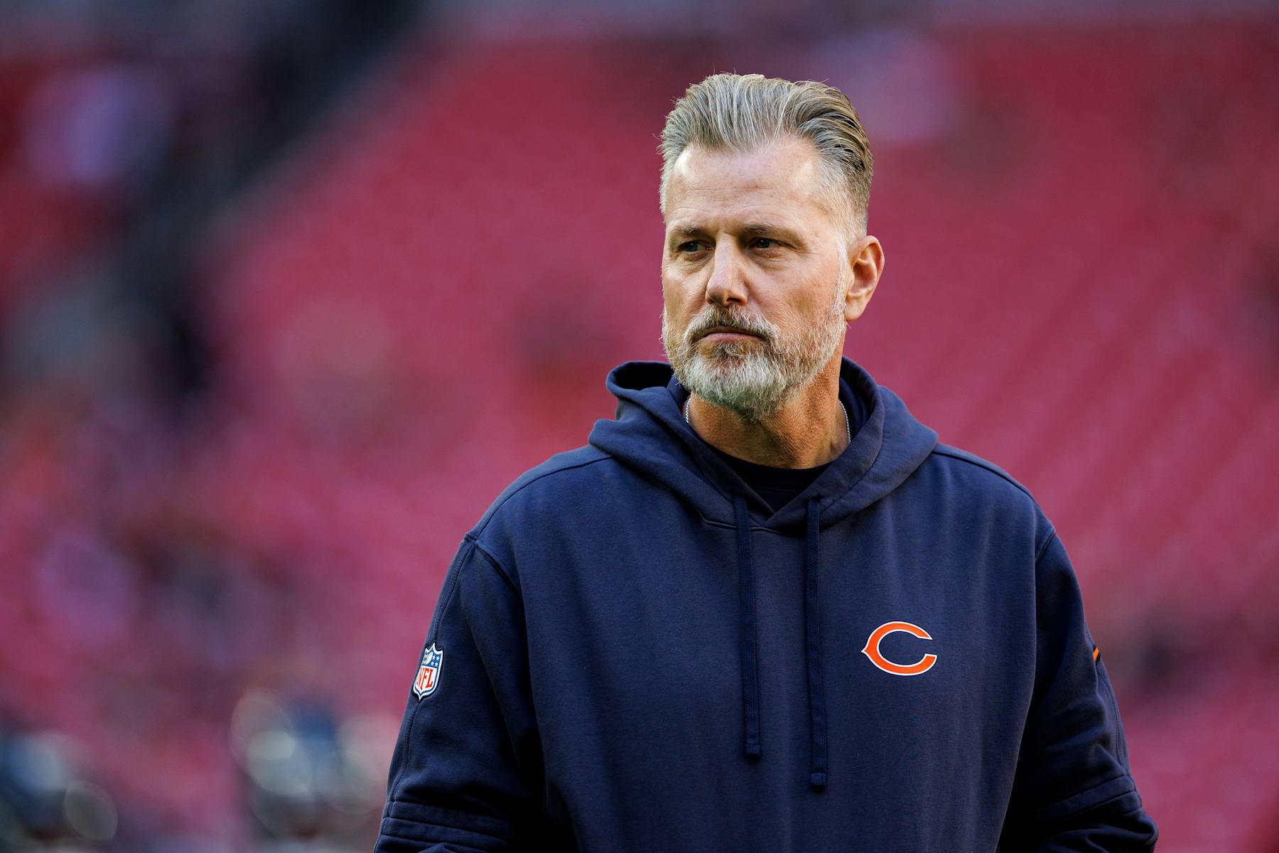 GLENDALE, ARIZONA - NOVEMBER 3: Head coach Matt Eberflus of the Chicago Bears stands on the field prior to an NFL game against the Arizona Cardinals at State Farm Stadium on November 3, 2024 in Glendale, Arizona. (Photo by Brooke Sutton/Getty Images)