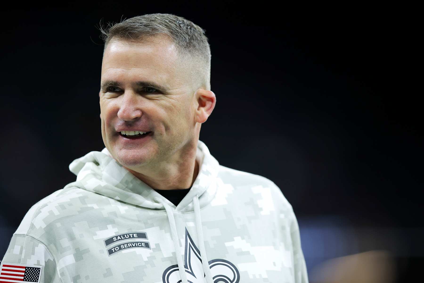NEW ORLEANS, LOUISIANA - NOVEMBER 10: Head coach Darren Rizzi of the New Orleans Saints walks the field prior to the game against the Atlanta Falcons at Caesars Superdome on November 10, 2024 in New Orleans, Louisiana. (Photo by Jonathan Bachman/Getty Images)