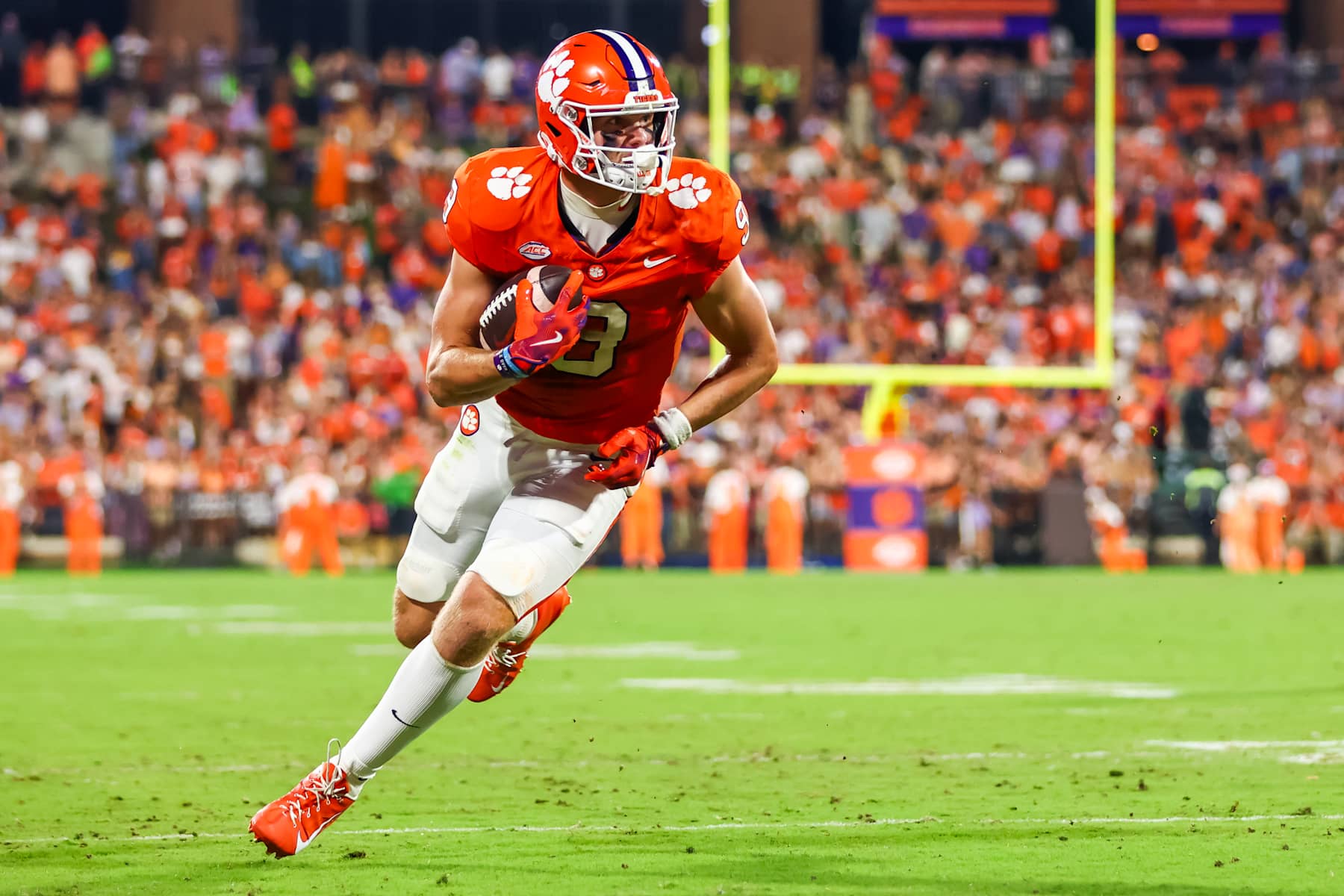 CLEMSON, SOUTH CAROLINA - SEPTEMBER 28: Jake Briningstool #9 of the Clemson Tigers runs the ball during the first half of a football game against the Stanford Cardinal at Memorial Stadium on September 28, 2024 in Clemson, South Carolina. (Photo by David Jensen/Getty Images)