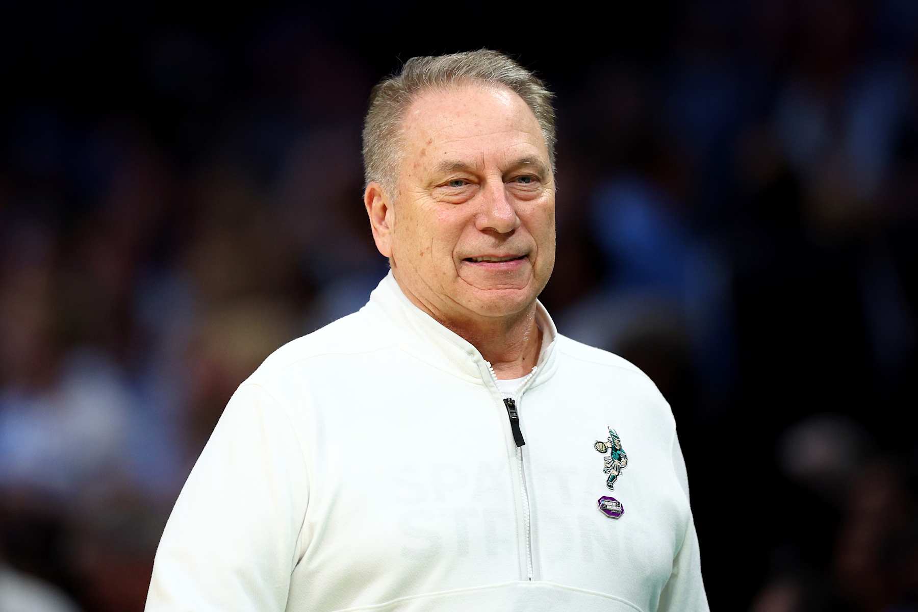 CHARLOTTE, NORTH CAROLINA - MARCH 23: Head coach Tom Izzo of the Michigan State Spartans looks on prior to the game against the North Carolina Tar Heels in the second round of the NCAA Men's Basketball Tournament at Spectrum Center on March 23, 2024 in Charlotte, North Carolina. (Photo by Jared C. Tilton/Getty Images)