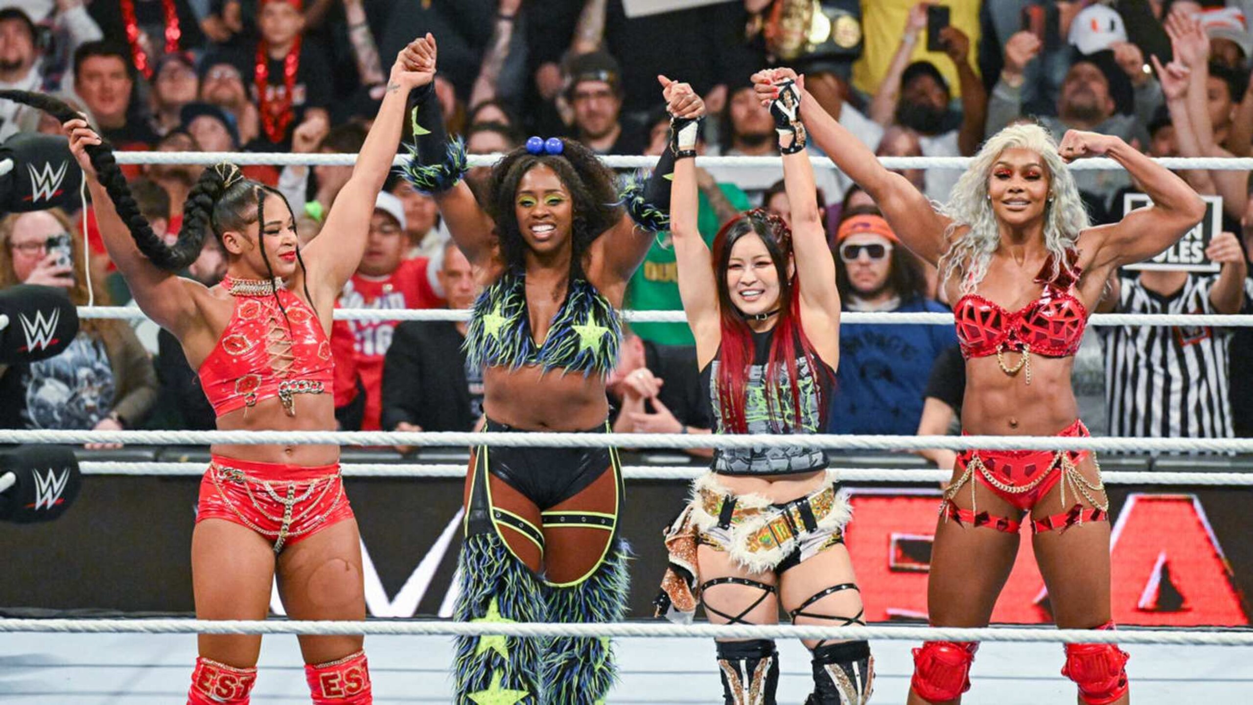 Bianca Belair, Jade Cargill, Naomi and Iyo Sky joined forces to take down Liv Morgan, Nia Jax, Raquel Rodriguez and Tiffany Stratton.