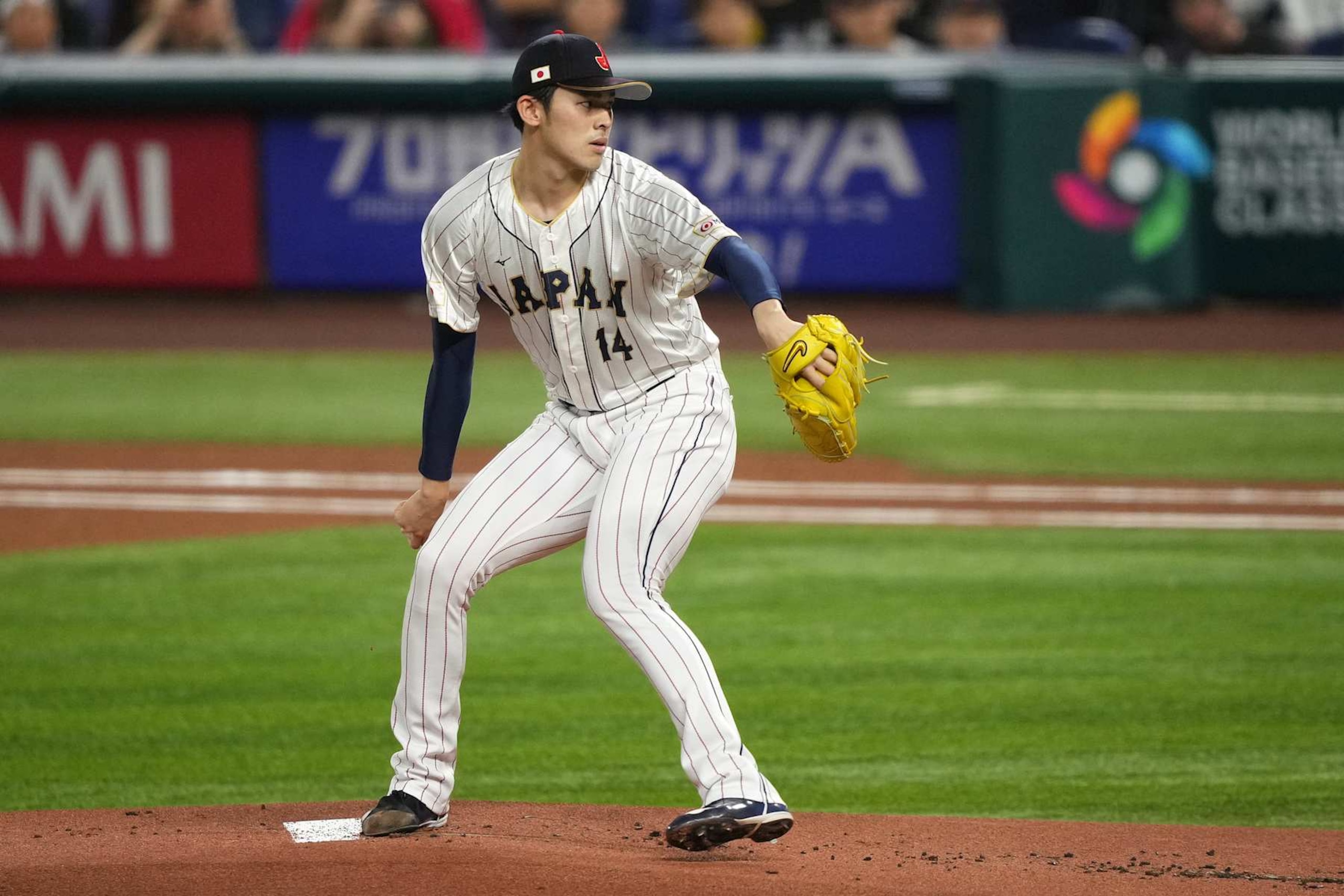 MIAMI, FL - MARCH 20: Roki Sasaki #14 of Japan delivers a pitch in the first inning against Mexico at loanDepot park on March 20, 2023 in Miami, Florida. (Photo by Jasen Vinlove/Miami Marlins/Getty Images) MIAMI, FL - MARCH 20: Roki Sasaki #14 of Japan delivers a pitch in the first inning against Mexico at loanDepot park on March 20, 2023 in Miami, Florida. (Photo by Jasen Vinlove/Miami Marlins/Getty Images)