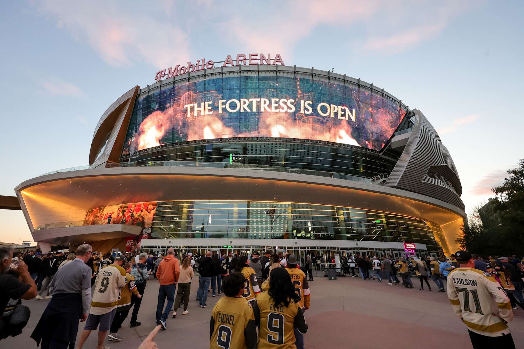 LAS VEGAS, NEVADA - NOVEMBER 02: An exterior view shows T-Mobile Arena as it opens to fans before a game between the Utah Hockey Club and the Vegas Golden Knights on November 02, 2024 in Las Vegas, Nevada. (Photo by Ethan Miller/Getty Images)