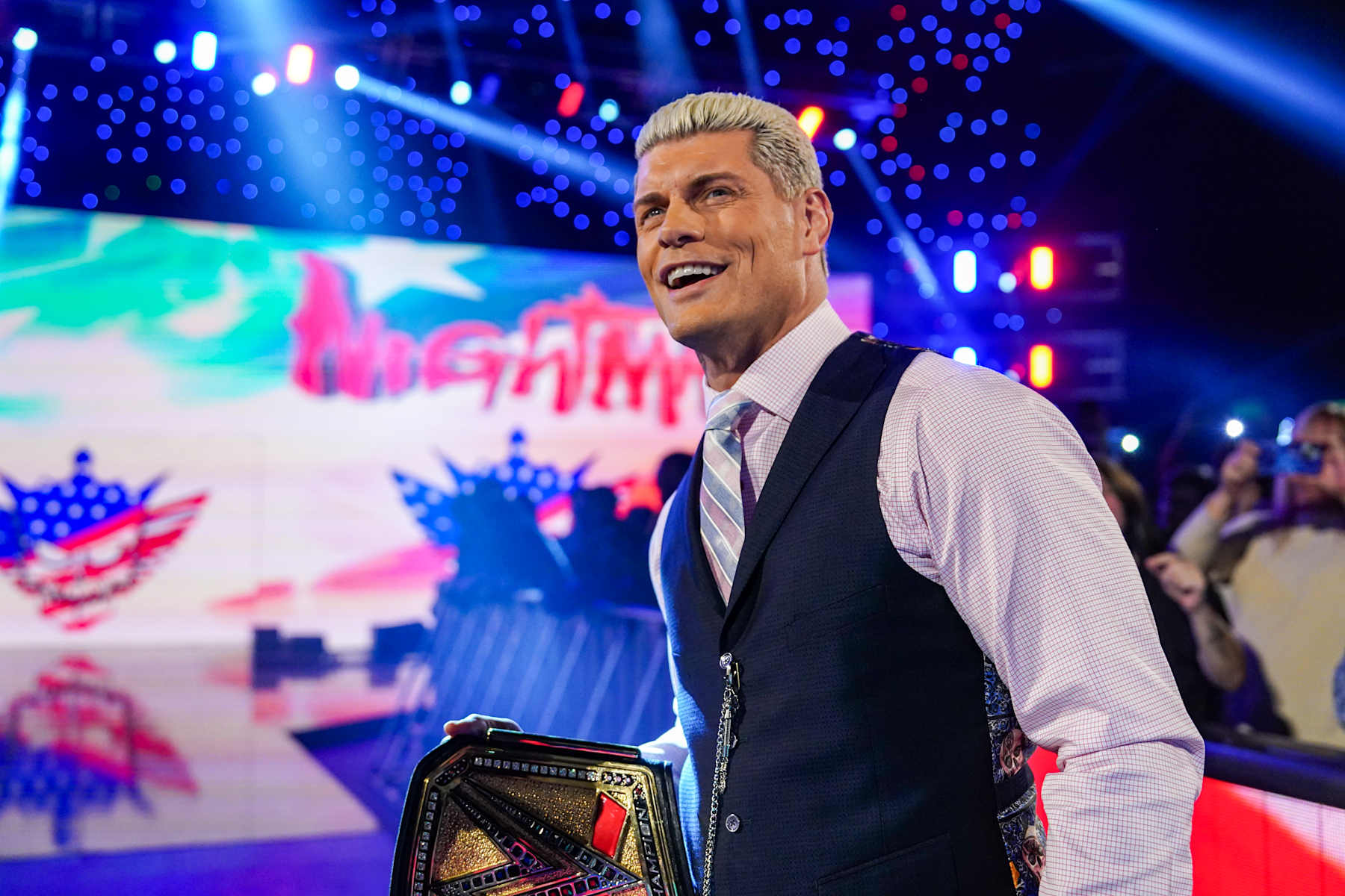 COLUMBIA, SOUTH CAROLINA - OCTOBER 18: The Undisputed WWE Champion, Cody Rhodes, enters the arena during SmackDown at Colonial Life Arena on October 18, 2024 in Columbia, South Carolina. (Photo by WWE/Getty Images)