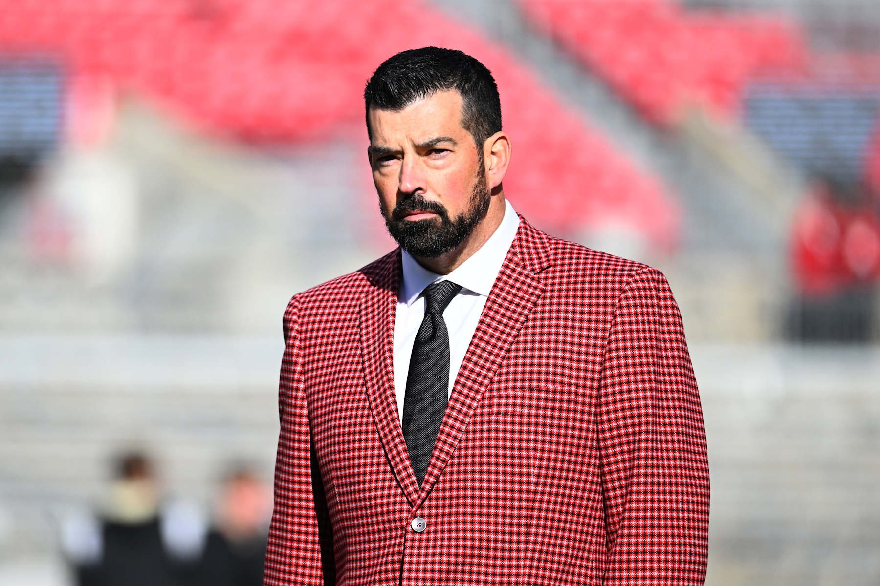 COLUMBUS, OHIO - NOVEMBER 09: Head coach Ryan Day of the Ohio State Buckeyes enters Ohio Stadium prior to a game against the Purdue Boilermakers on November 09, 2024 in Columbus, Ohio. (Photo by Ben Jackson/Getty Images)