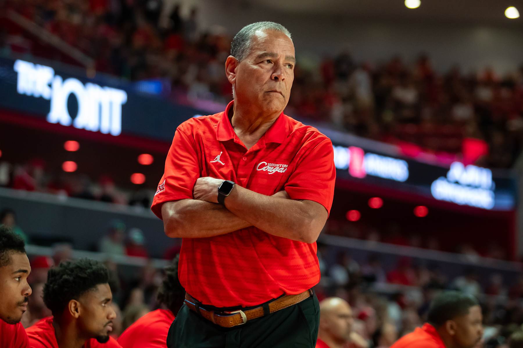 HOUSTON, TEXAS - OCTOBER 27: Head coach Kelvin Sampson of the Houston Cougars walks the sideline during a game between the Texas A&M Aggies and the Houston Cougars at Fertitta Center on October 27, 2024 in Houston, Texas. (Photo by Joe Buvid/Getty Images)