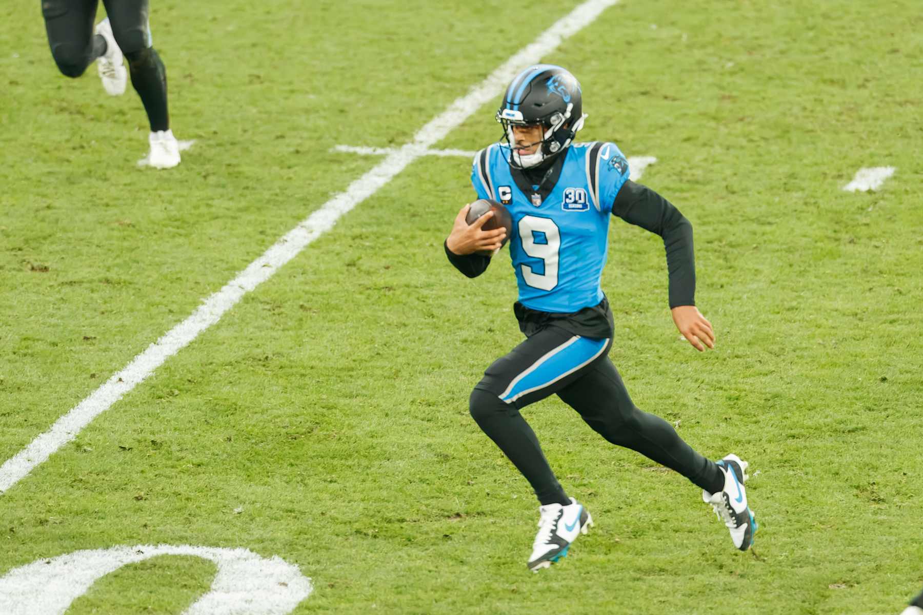 Munich, Germany - November 10: Bryce Young of Carolina Pamthers rushes during the NFL Munich Game 2024 between New York Giants and Carolina Panthers at Allianz Arena on November 10, 2024 in Munich, Germany. (Photo by Mario Hommes/DeFodi Images via Getty Images)