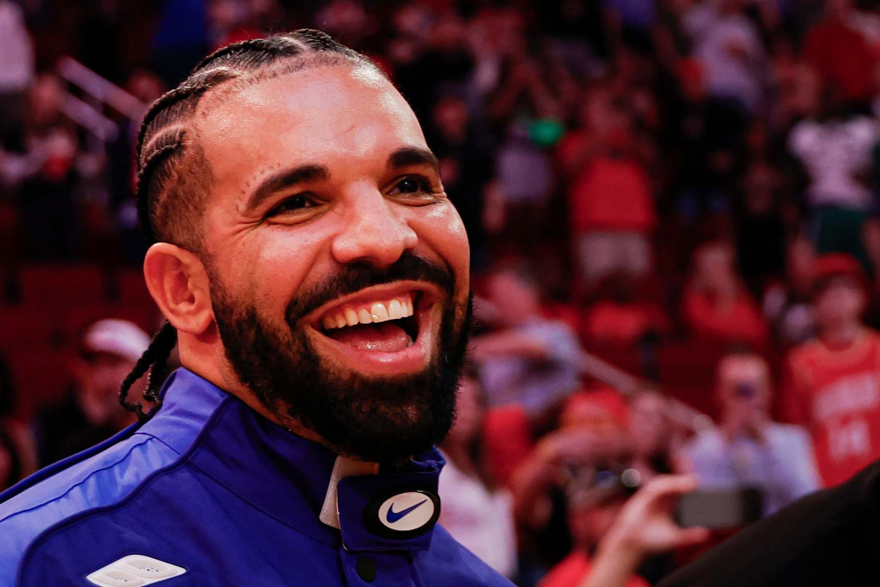 HOUSTON, TEXAS - MARCH 16: Rapper, songwriter, and icon Drake attends a game between the Houston Rockets and the Cleveland Cavaliers at Toyota Center on March 16, 2024 in Houston, Texas. NOTE TO USER: User expressly acknowledges and agrees that, by downloading and or using this photograph, User is consenting to the terms and conditions of the Getty Images License Agreement. (Photo by Carmen Mandato/Getty Images)