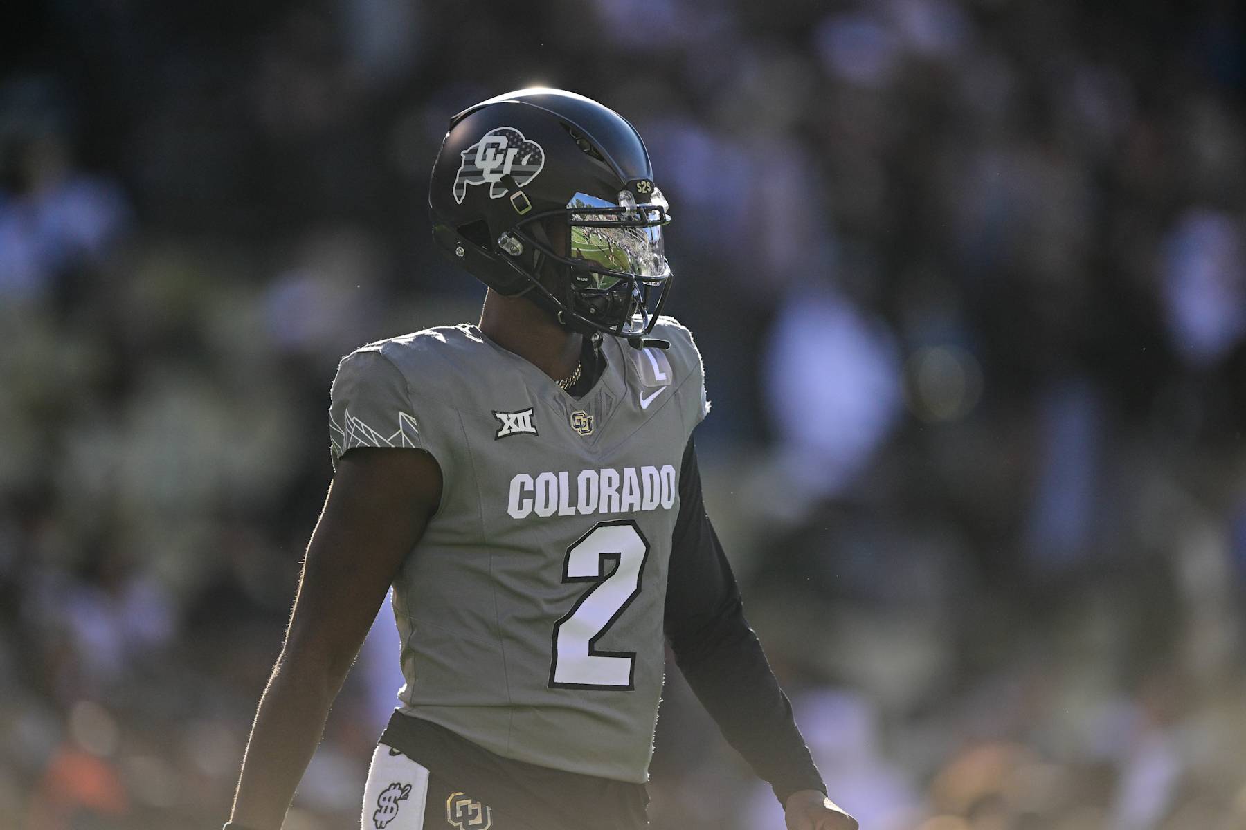 BOULDER, CO - NOVEMBER 16: Shedeur Sanders #2 of the Colorado Buffaloes warms up before a game against the Utah Utes at Folsom Field on November 16, 2024 in Boulder, Colorado. (Photo by Dustin Bradford/Getty Images)