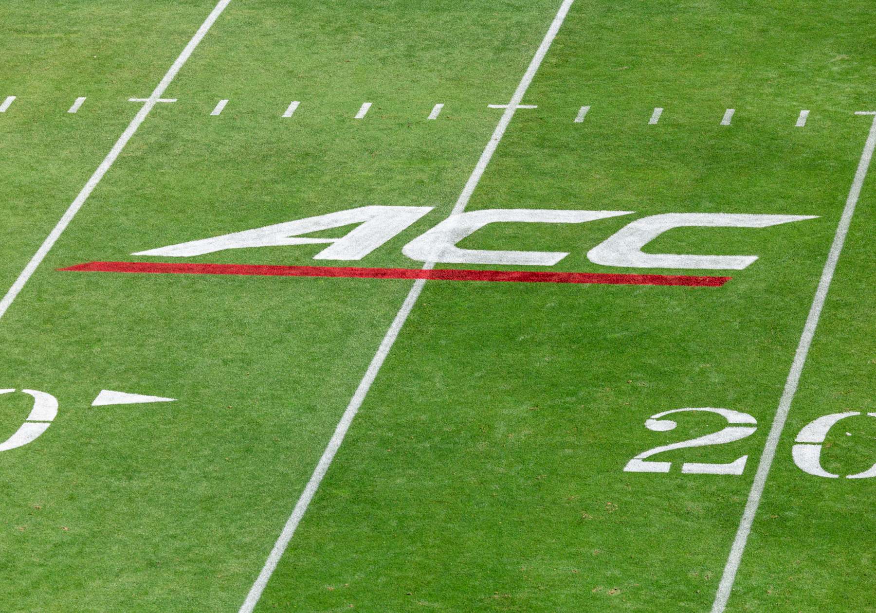 PALO ALTO, CA - OCTOBER 5:  A high angle view of the ACC logo on the field before an ACC football game between the Stanford Cardinal and the Virginia Tech Hokies on October 5, 2024 at Stanford Stadium in Palo Alto, California.  (Photo by David Madison/Getty Images)