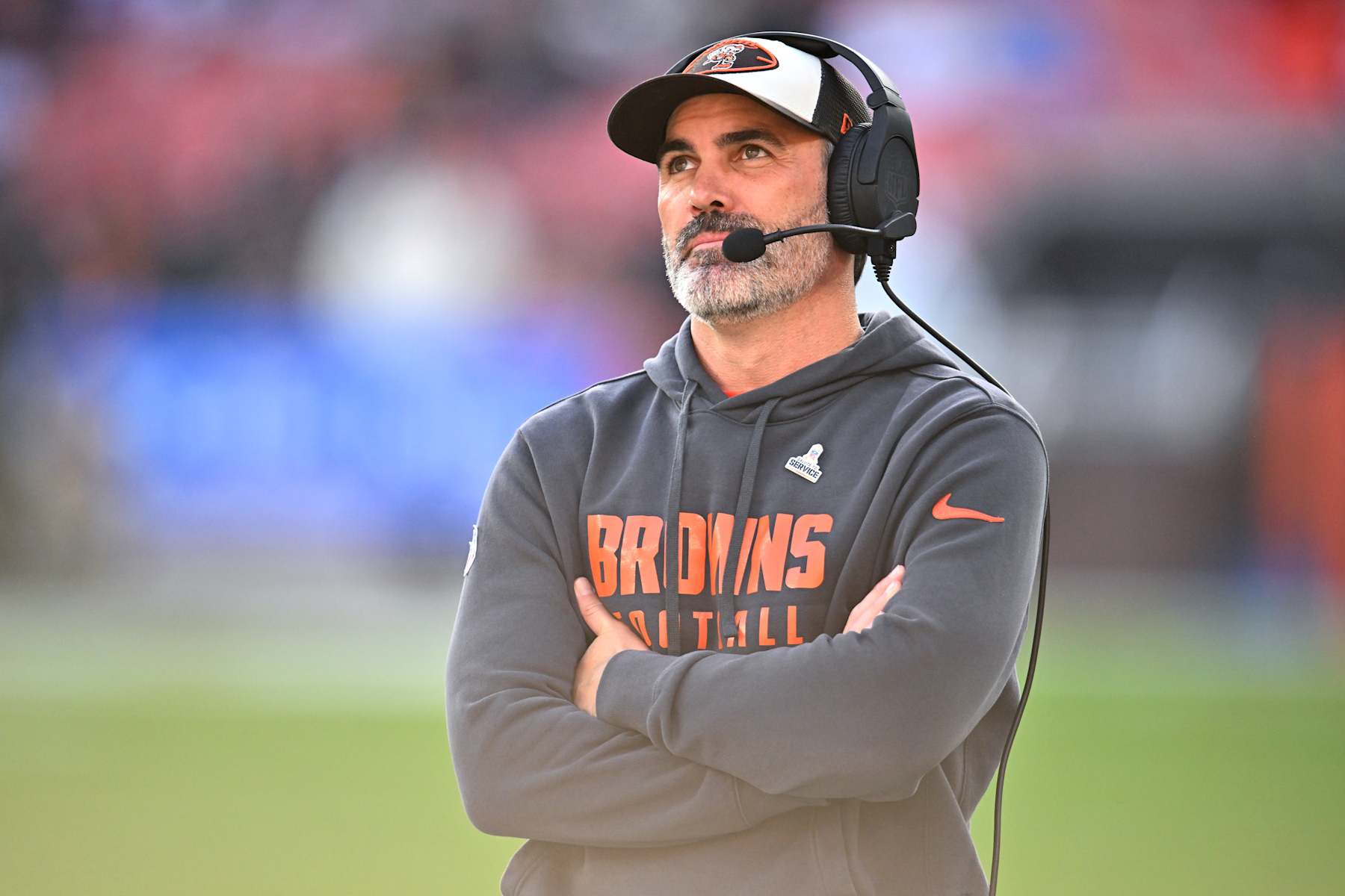 CLEVELAND, OHIO - NOVEMBER 03: Head coach Kevin Stefanski of the Cleveland Browns looks on during the fourth quarter against the Los Angeles Chargers at Huntington Bank Field on November 03, 2024 in Cleveland, Ohio. (Photo by Jason Miller/Getty Images)