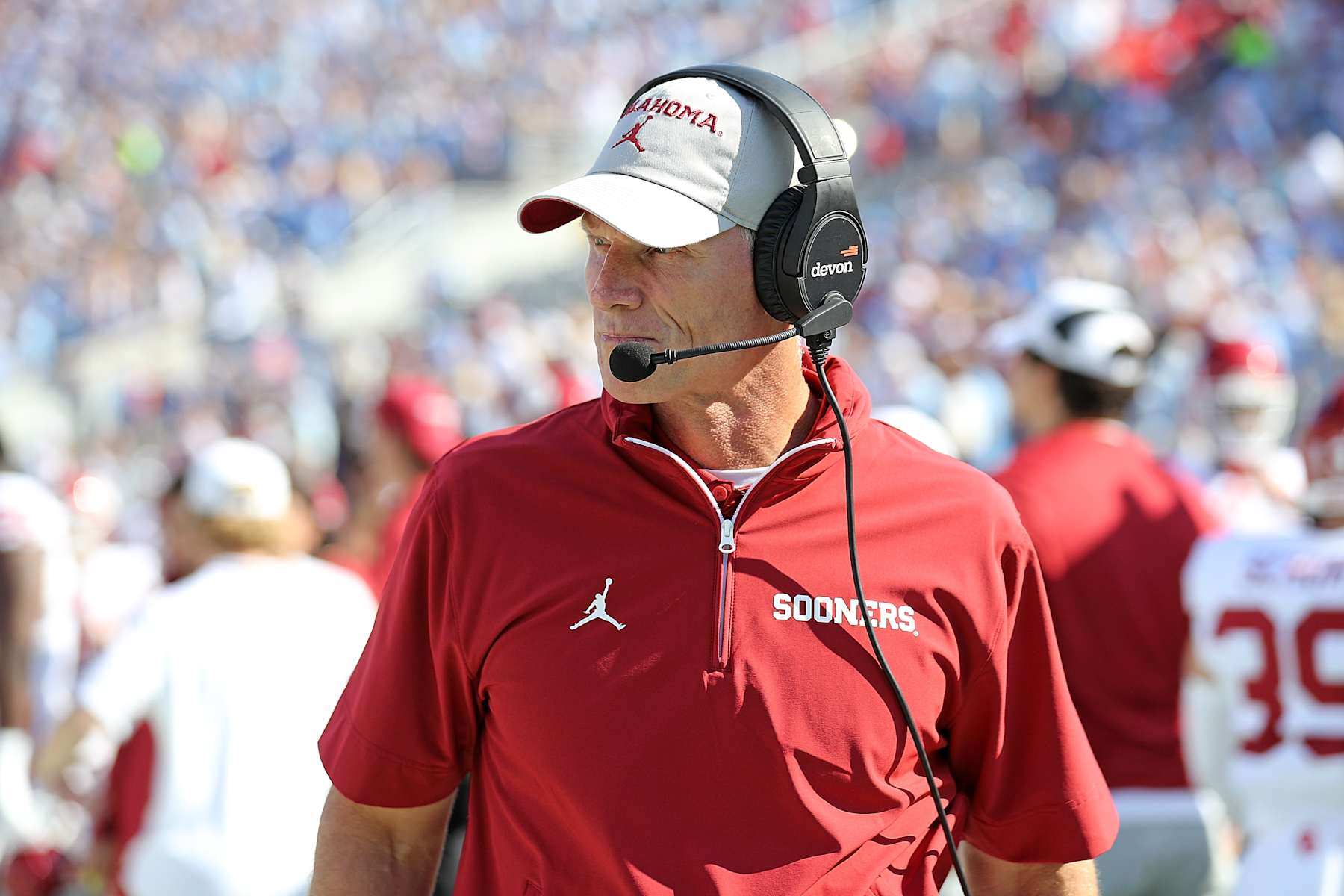 OXFORD, MISSISSIPPI - OCTOBER 26: head coach Brent Venables of the Oklahoma Sooners  during the first half against the Mississippi Rebels at Vaught-Hemingway Stadium on October 26, 2024 in Oxford, Mississippi. (Photo by Justin Ford/Getty Images)