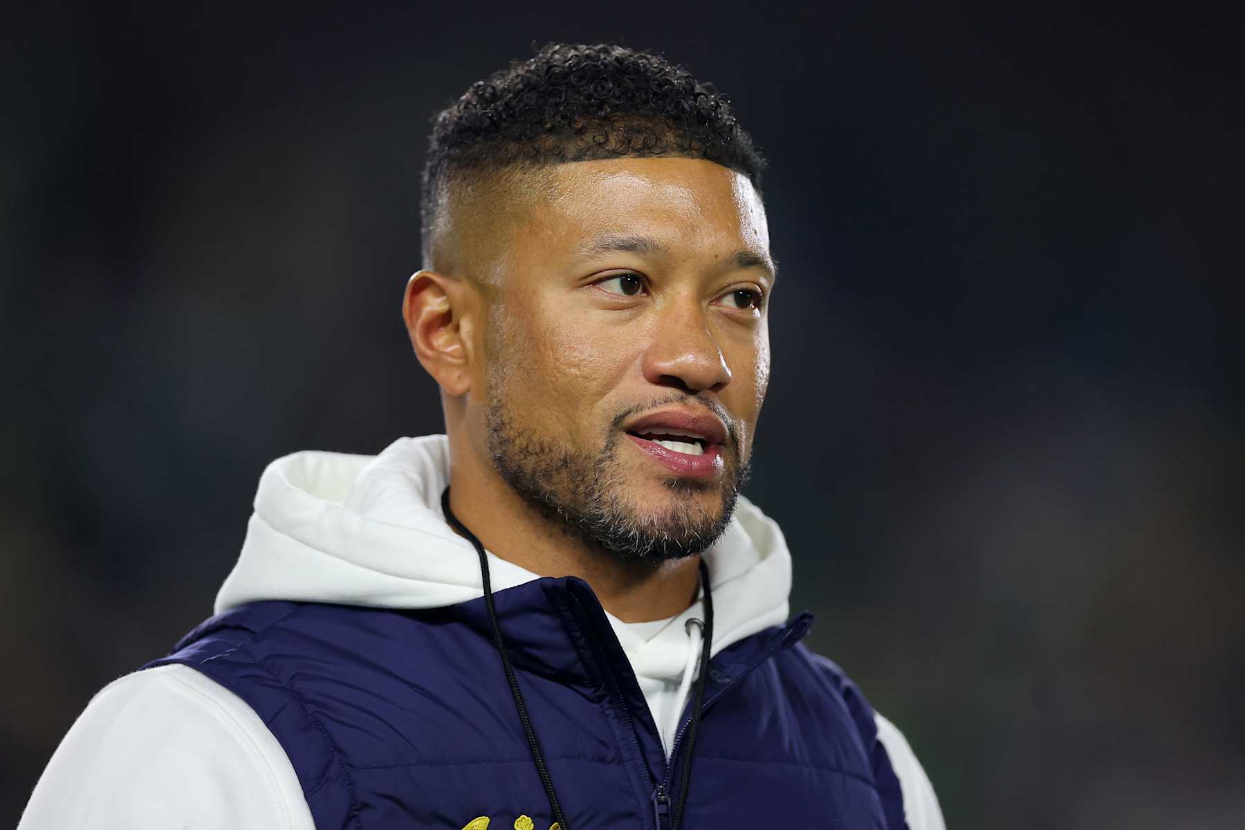 SOUTH BEND, INDIANA - NOVEMBER 09: Head coach Marcus Freeman of the Notre Dame Fighting Irish looks on prior to the game against the Florida State Seminoles at Notre Dame Stadium on November 09, 2024 in South Bend, Indiana. (Photo by Michael Reaves/Getty Images)