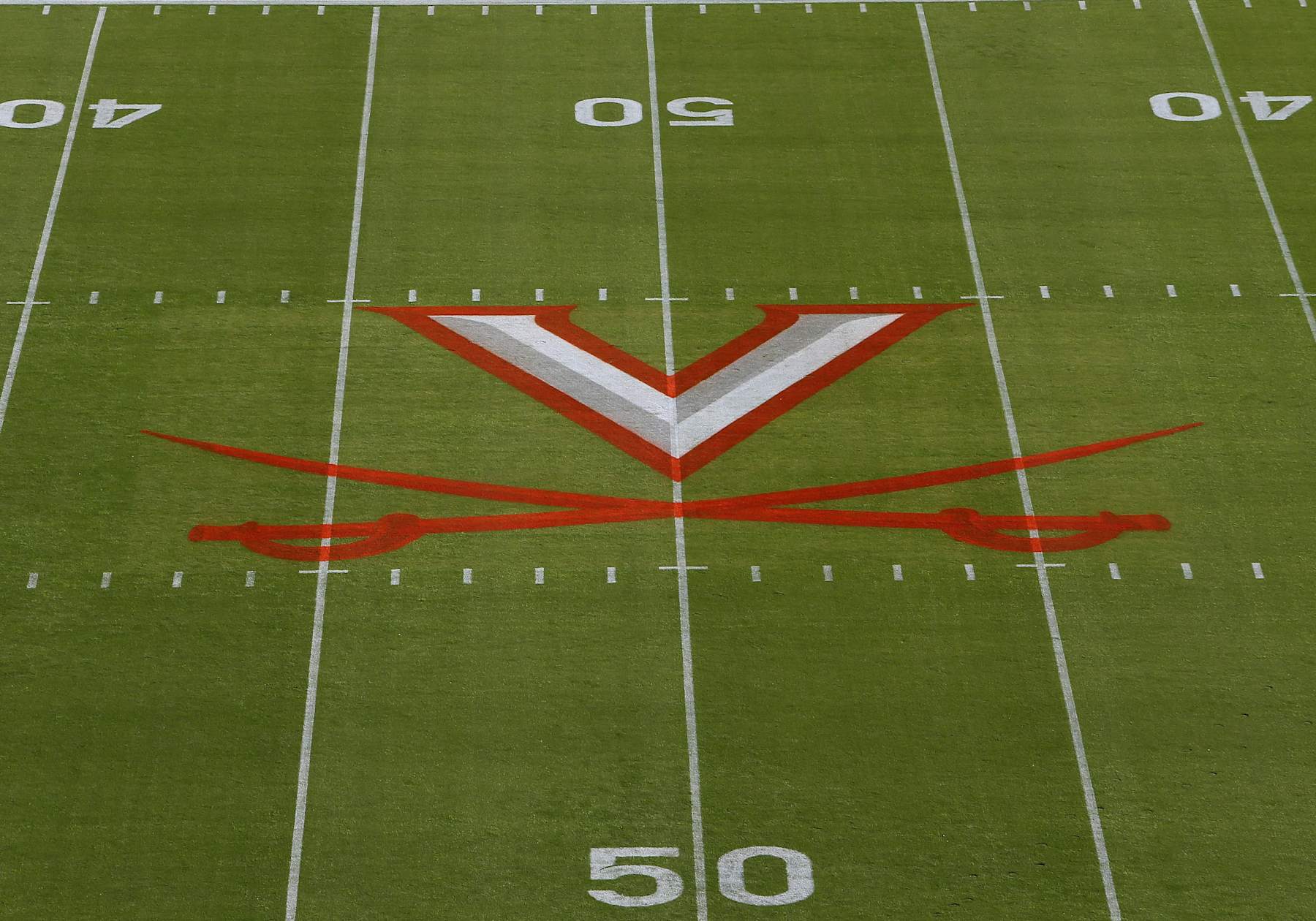 CHARLOTTESVILLE, VA - OCTOBER 08: Virginia Cavaliers logo painted on field prior to a college football game between the Louisville Cardinals and the Virginia Cavaliers on October 08, 2022, at Scott Stadium in Charlottesville, VA. (Photo by Lee Coleman/Icon Sportswire via Getty Images)