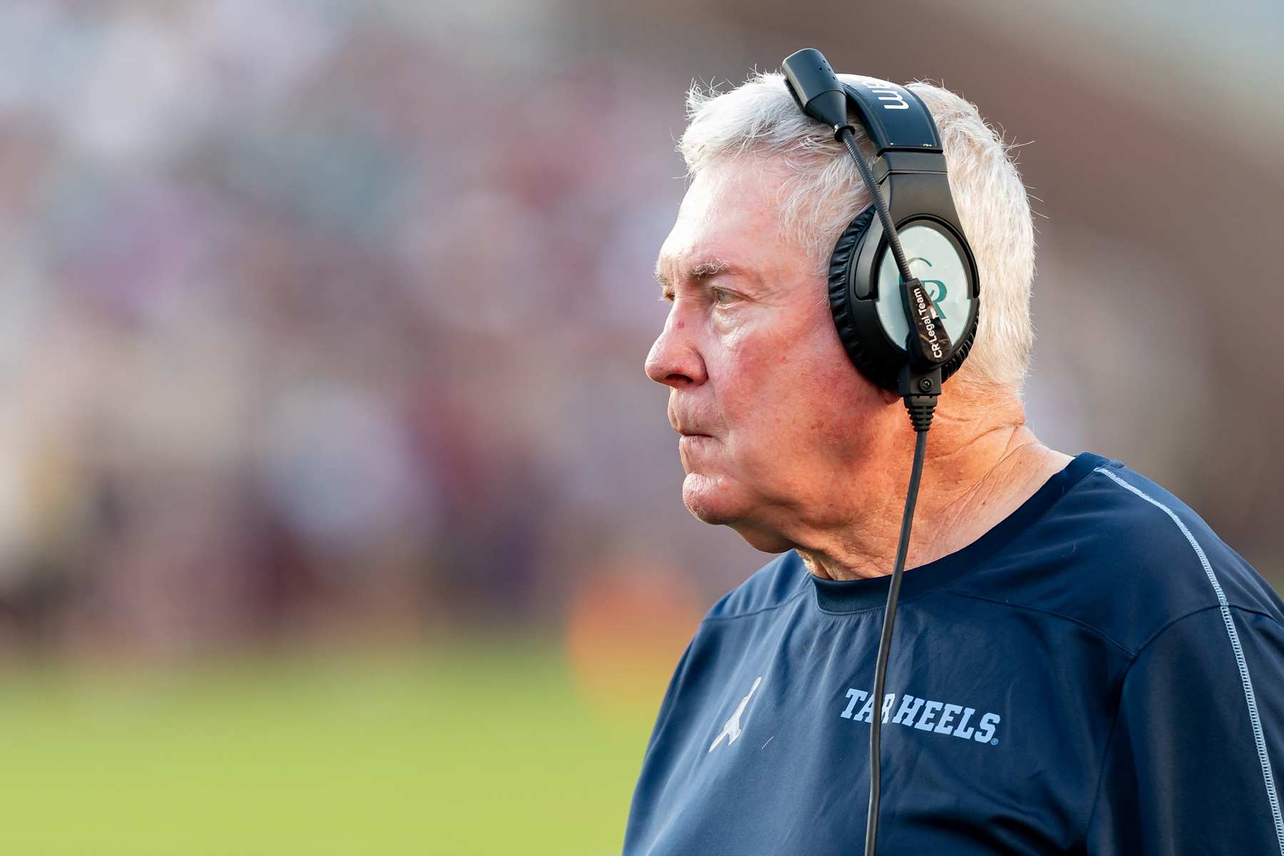 TALLAHASSEE, FL - NOVEMBER 02: North Carolina Tar Heels head coach Mack Brown looks towards the field during a college football game between the North Carolina Tar Heels and Florida State Seminoles on November 2nd, 2024 at Doak Campbell in Tallahassee, FL. (Photo by Chris Leduc/Icon Sportswire via Getty Images)