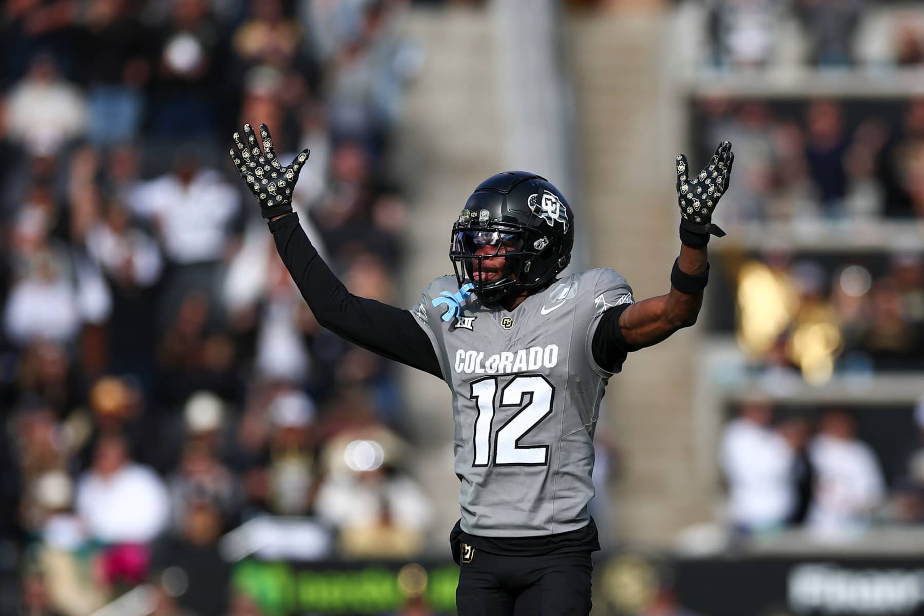 BOULDER, COLORADO - NOVEMBER 16: Travis Hunter #12 of the Colorado Buffaloes celebrates during the second half against the Utah Utes at Folsom Field on November 16, 2024 in Boulder, Colorado. (Photo by Aaron M. Sprecher/Getty Images) BOULDER, COLORADO - NOVEMBER 16: Travis Hunter #12 of the Colorado Buffaloes celebrates during the second half against the Utah Utes at Folsom Field on November 16, 2024 in Boulder, Colorado. (Photo by Aaron M. Sprecher/Getty Images)
