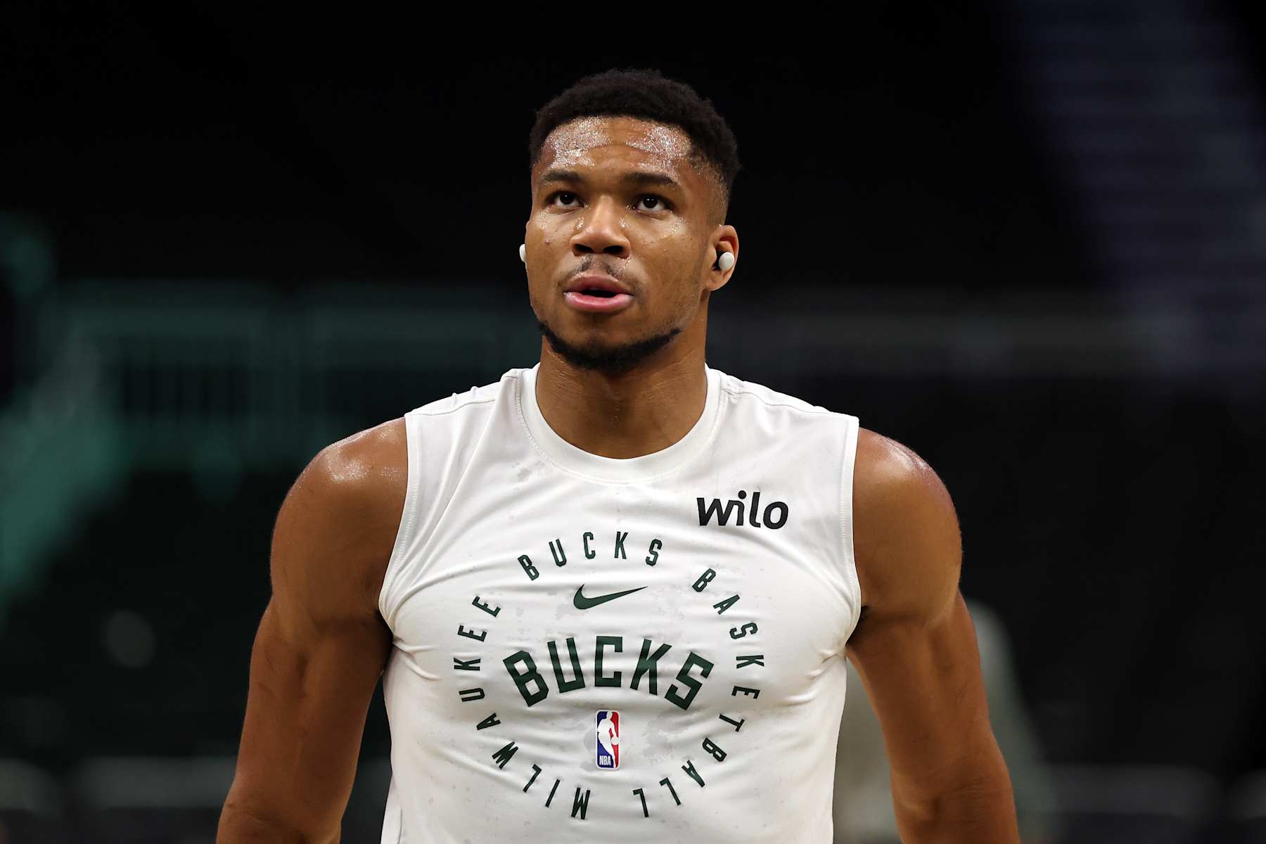MILWAUKEE, WISCONSIN - NOVEMBER 18: Giannis Antetokounmpo #34 of the Milwaukee Bucks participates in warmups prior to a game against the Houston Rockets at Fiserv Forum on November 18, 2024 in Milwaukee, Wisconsin. NOTE TO USER: User expressly acknowledges and agrees that, by downloading and or using this photograph, User is consenting to the terms and conditions of the Getty Images License Agreement. (Photo by Stacy Revere/Getty Images)