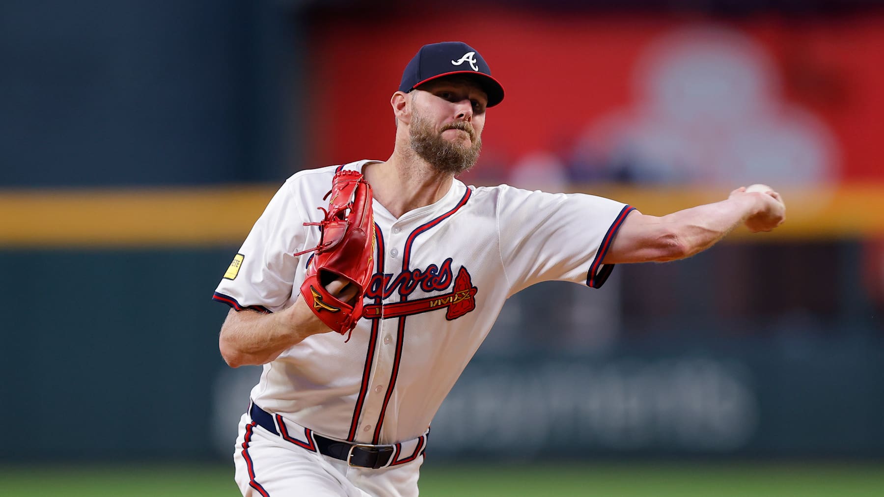 ATLANTA, GEORGIA - SEPTEMBER 3: Chris Sale #51 of the Atlanta Braves throws a warm up pitch prior to the start of the fourth inning against the Colorado Rockies at Truist Park on September 3, 2024 in Atlanta, Georgia. (Photo by Todd Kirkland/Getty Images)