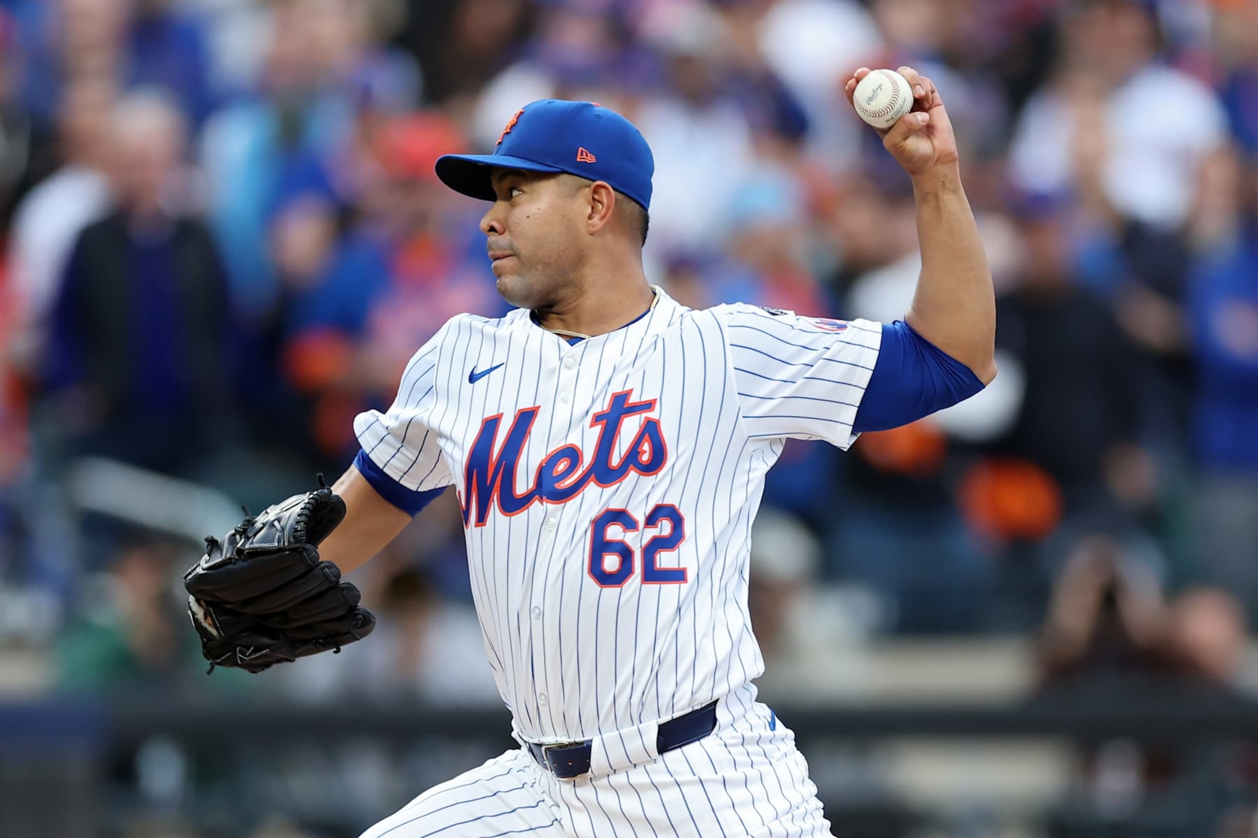 NEW YORK, NEW YORK - OCTOBER 09: Jose Quintana #62 of the New York Mets pitches in the first inning against the Philadelphia Phillies during Game Four of the Division Series at Citi Field on October 09, 2024 in New York City. (Photo by Luke Hales/Getty Images) NEW YORK, NEW YORK - OCTOBER 09: Jose Quintana #62 of the New York Mets pitches in the first inning against the Philadelphia Phillies during Game Four of the Division Series at Citi Field on October 09, 2024 in New York City. (Photo by Luke Hales/Getty Images)