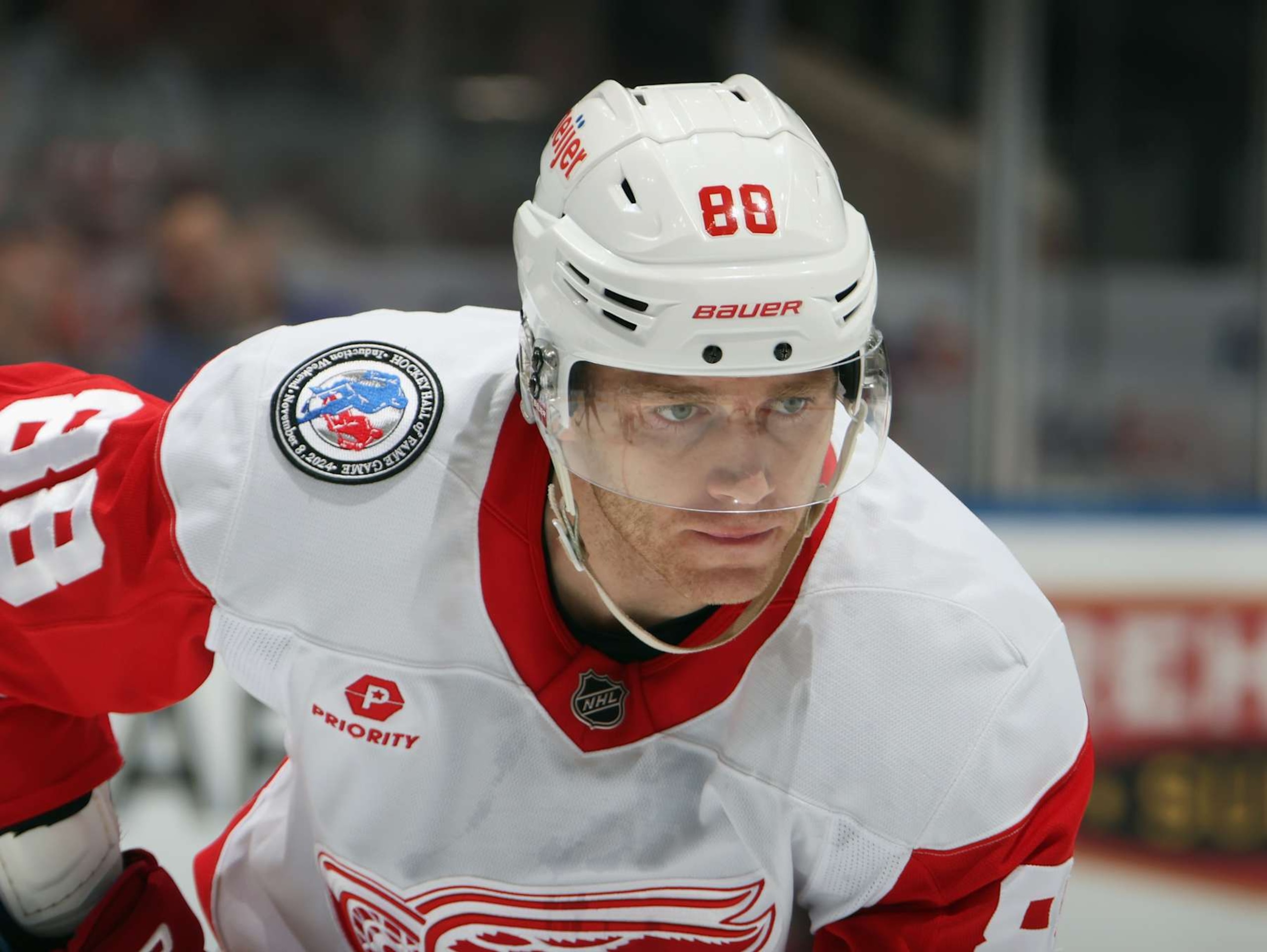 TORONTO, CANADA - NOVEMBER 08: Patrick Kane #88 of the Detroit Red Wings skates against the Toronto Maple Leafs at the Scotiabank Arena on November 08, 2024 in Toronto, Ontario, Canada. (Photo by Bruce Bennett/Getty Images)