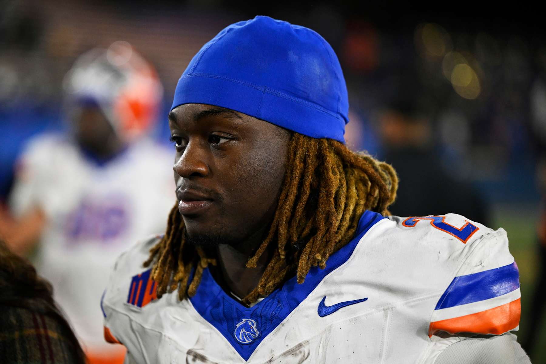 SAN JOSE, CALIFORNIA - NOVEMBER 16: Ashton Jeanty #2 of the Boise State Broncos looks on after their win over the San Jose State Spartans at CEFCU Stadium on November 16, 2024 in San Jose, California. (Photo by Eakin Howard/Getty Images)