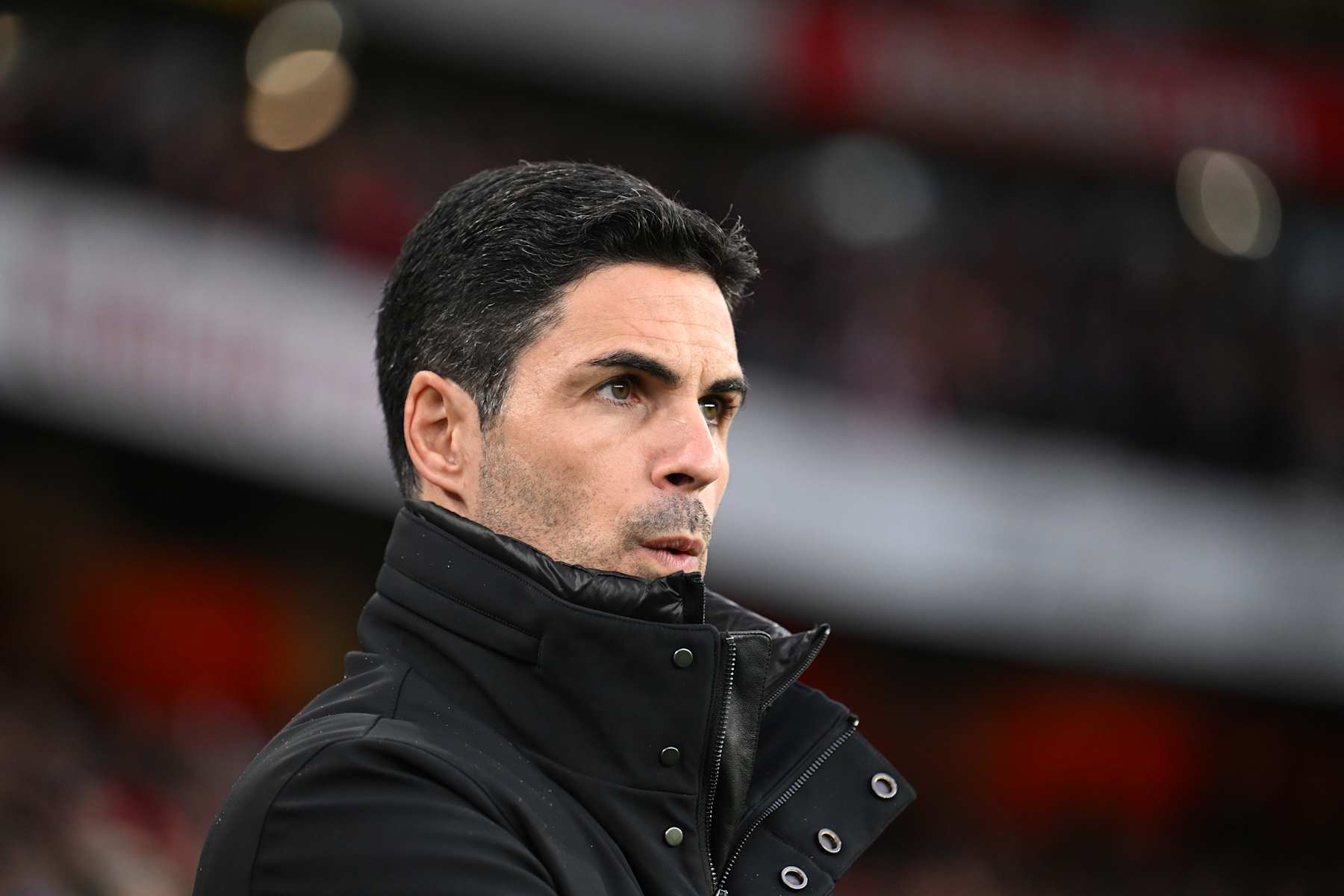 LONDON, ENGLAND - NOVEMBER 23: Mikel Arteta, Manager of Arsenal, looks on prior to the Premier League match between Arsenal FC and Nottingham Forest FC at Emirates Stadium on November 23, 2024 in London, England. (Photo by David Price/Arsenal FC via Getty Images)