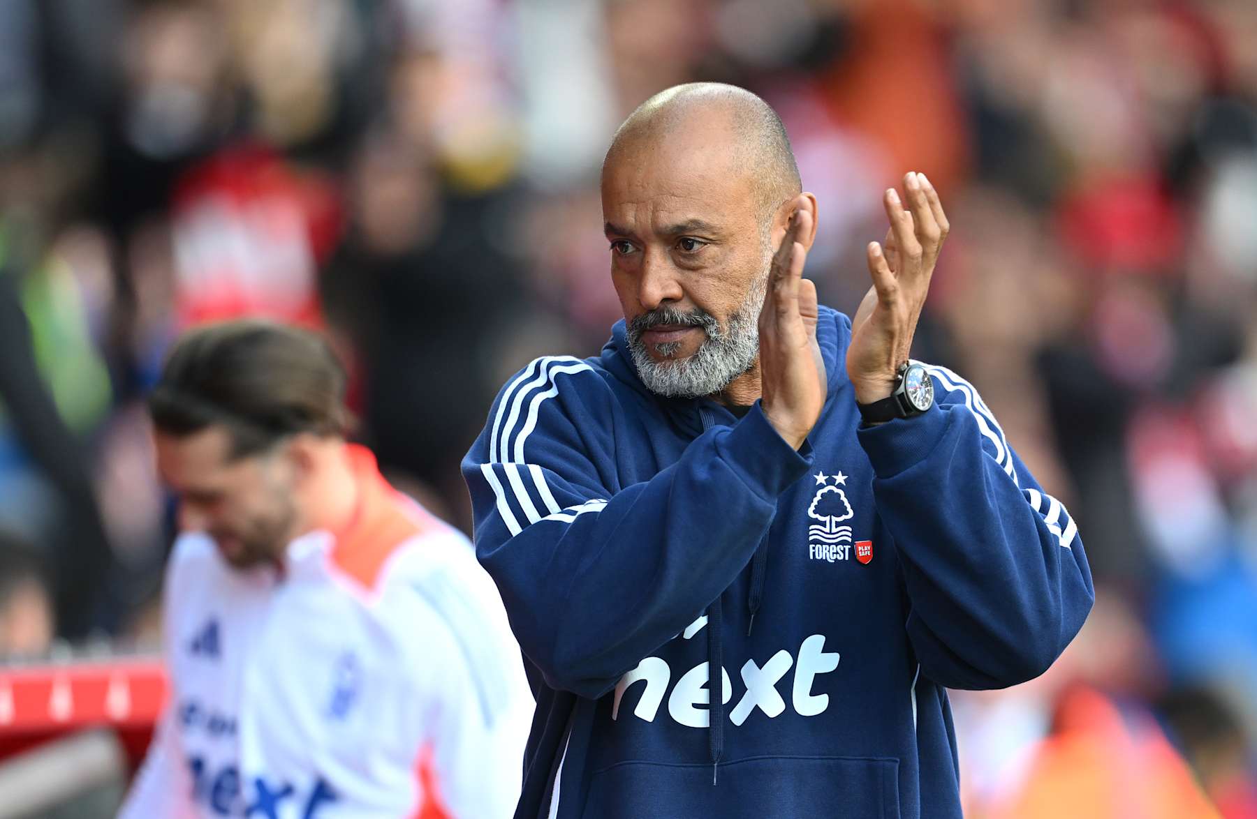 NOTTINGHAM, ENGLAND - SEPTEMBER 28: Nuno Espirito Santo, Manager of Nottingham Forest, applauds the fans prior to the Premier League match between Nottingham Forest FC and Fulham FC at City Ground on September 28, 2024 in Nottingham, England. (Photo by Michael Regan/Getty Images)