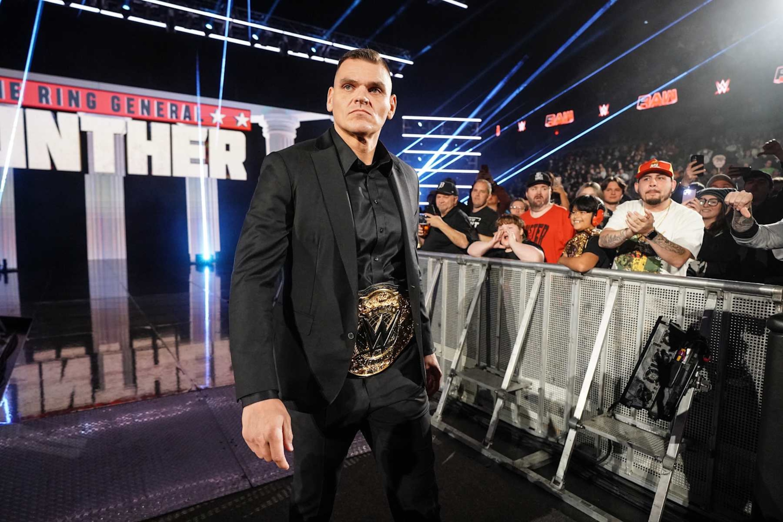 GRAND RAPIDS, MICHIGAN - NOVEMBER 11: GUNTHER makes his way to the ring during Monday Night RAW at Van Andel Arena on November 11, 2024 in Grand Rapids, United States.  (Photo by WWE/Getty Images)