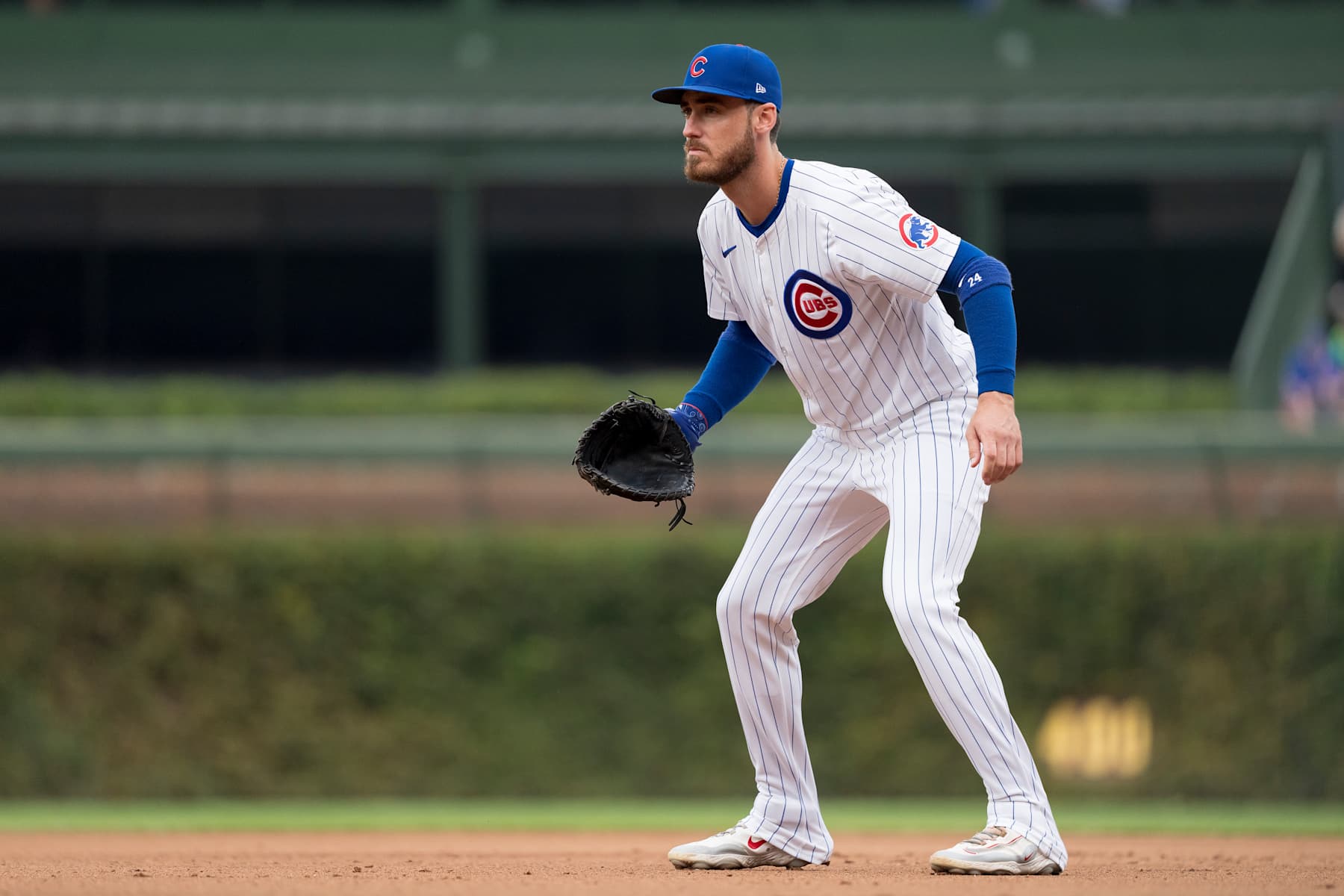 CHICAGO, ILLINOIS - SEPTEMBER 27: Cody Bellinger #24 of the Chicago Cubs plays first base in a game against the Cincinnati Reds at Wrigley Field on September 27, 2024 in Chicago, Illinois. (Photo by Matt Dirksen/Chicago Cubs/Getty Images)