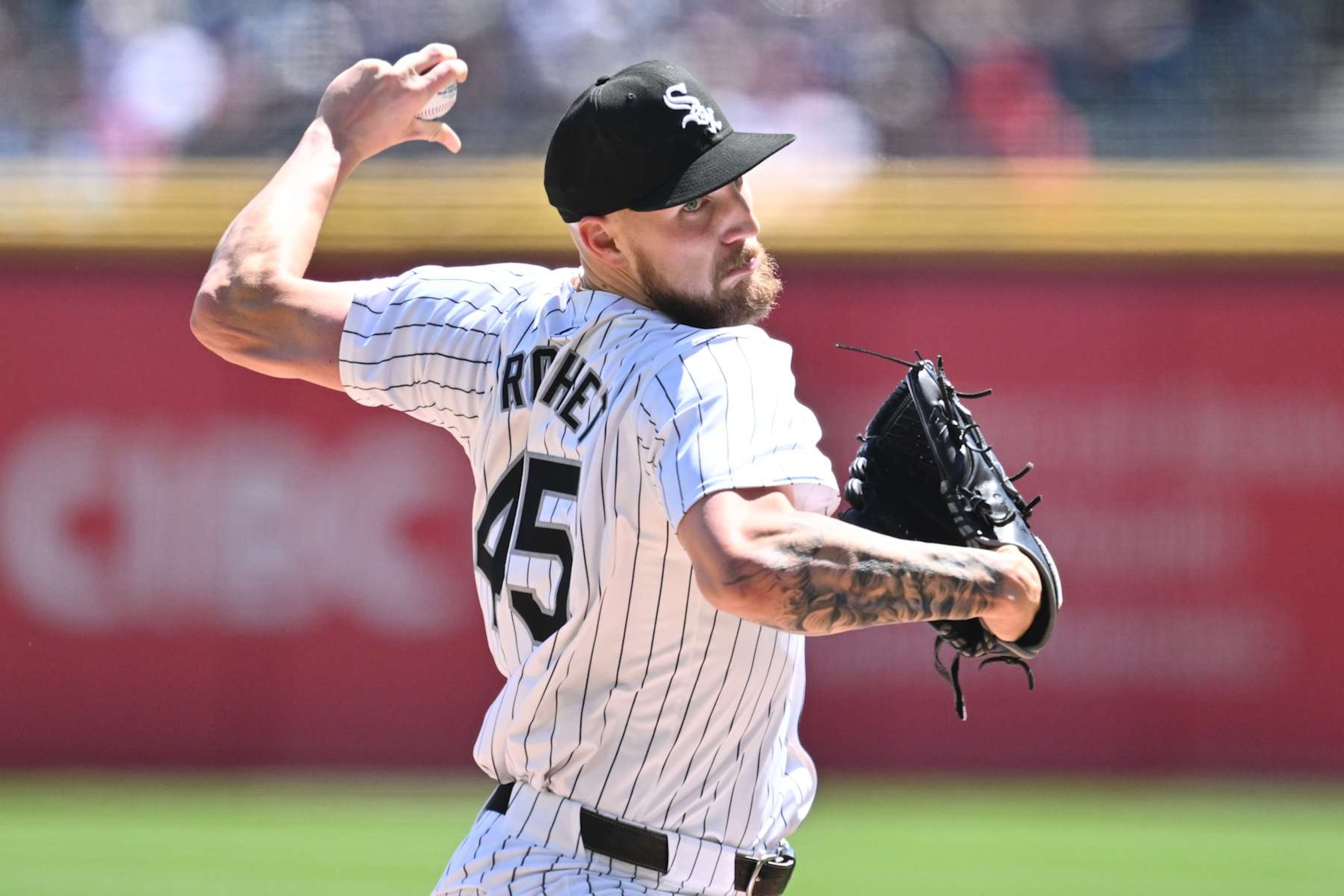 CHICAGO, IL - APRIL 13:  Garret Crochet #45 of the Chicago White Sox pitches in the first inning against the Cincinnati Reds at Guaranteed Rate Field on April 13, 2024 in Chicago, Illinois.  (Photo by Jamie Sabau/Getty Images)