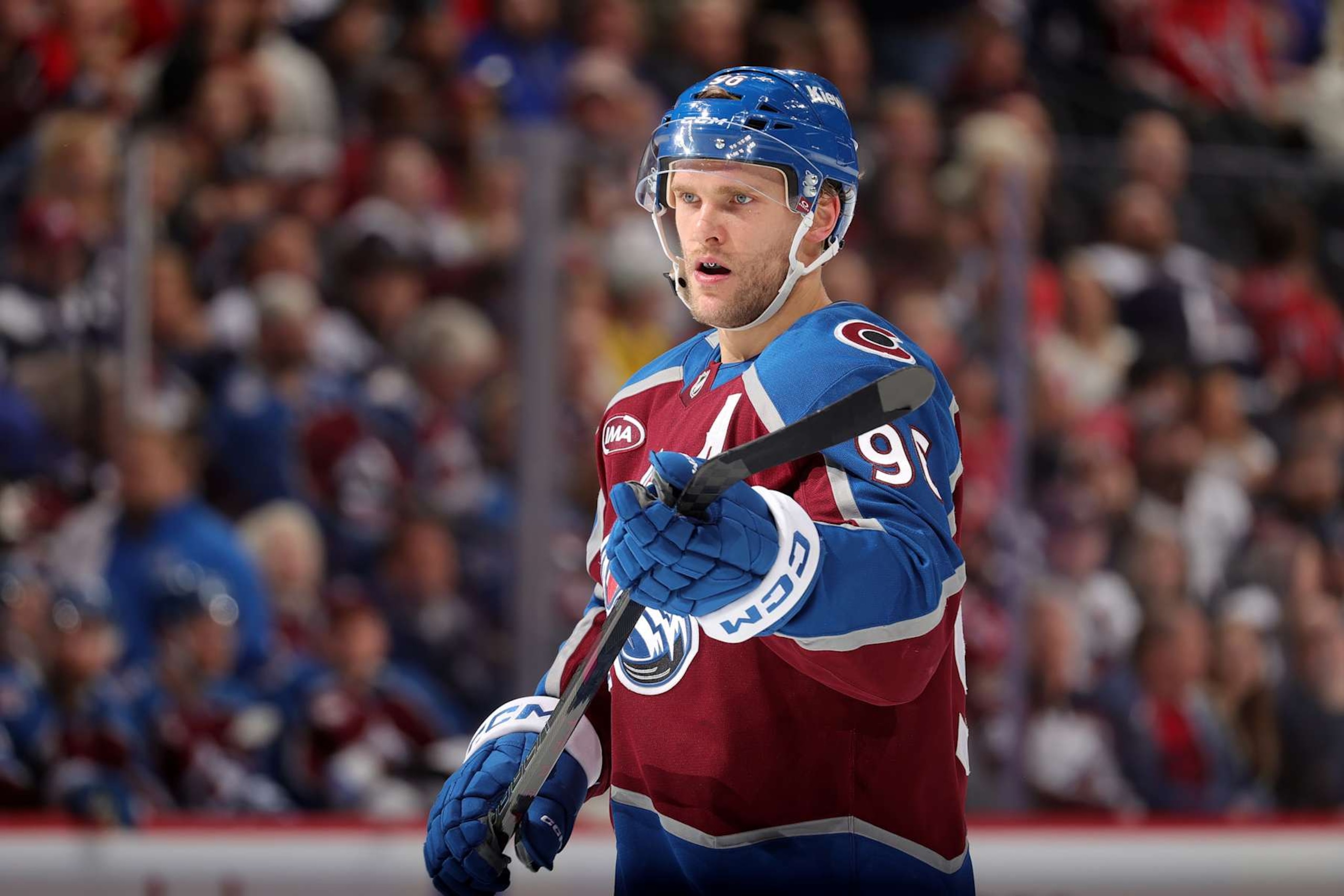 DENVER, COLORADO - NOVEMBER 15: Mikko Rantanen #96 of the Colorado Avalanche skates against the Washington Capitals at Ball Arena on November 15, 2024 in Denver, Colorado. (Photo by Michael Martin/NHLI via Getty Images)