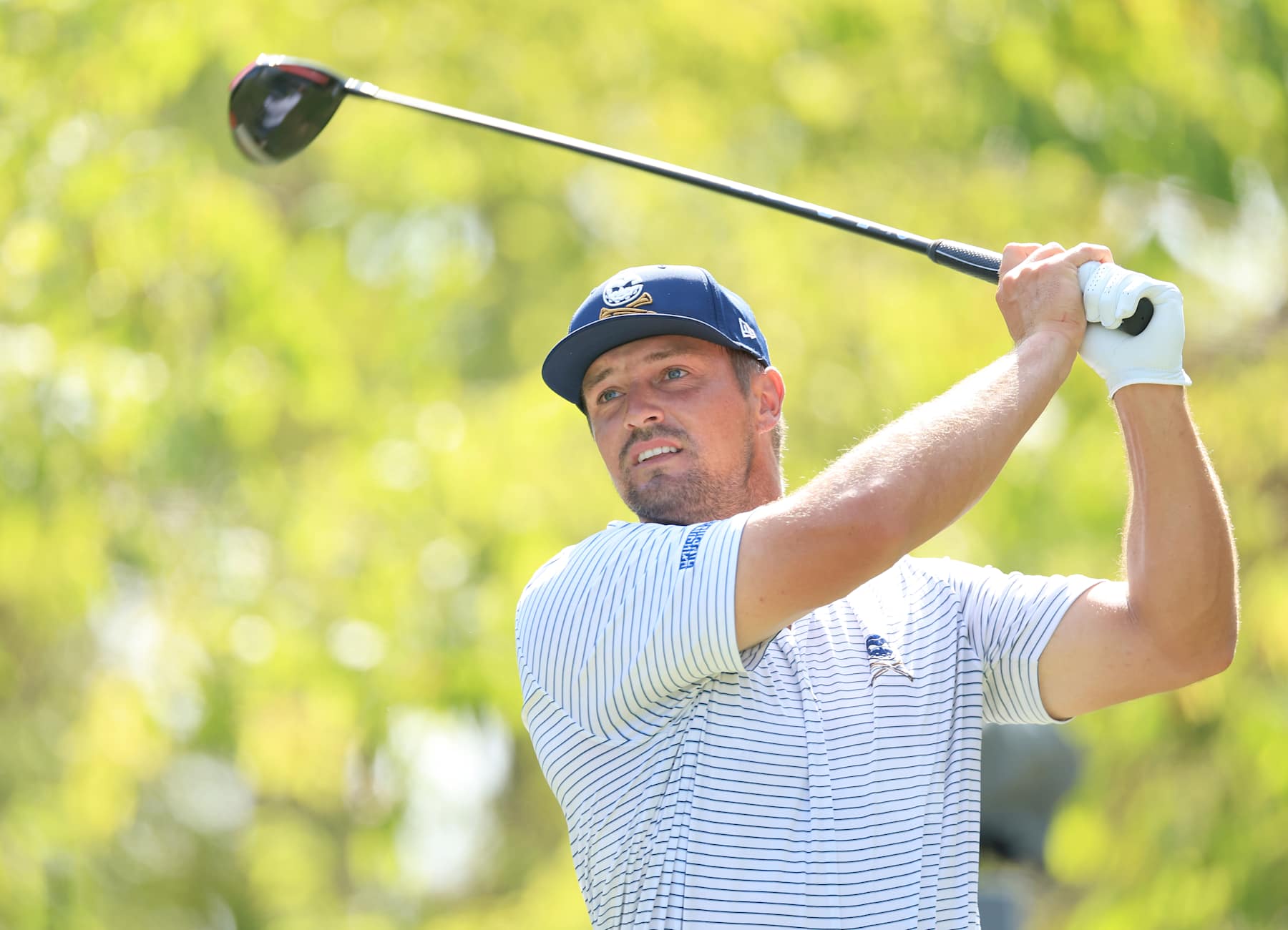 DALLAS, TEXAS - SEPTEMBER 21: Bryson DeChambeau of The United States and The Crushers plays his tee shot on the second hole in his match against Danny Lee of The Iron Heads GCduring the semi-final matches on day two of the LIV Golf Team Championship Dallas at Maridoe Golf Club on September 21, 2024 in Dallas, Texas. (Photo by David Cannon/Getty Images)