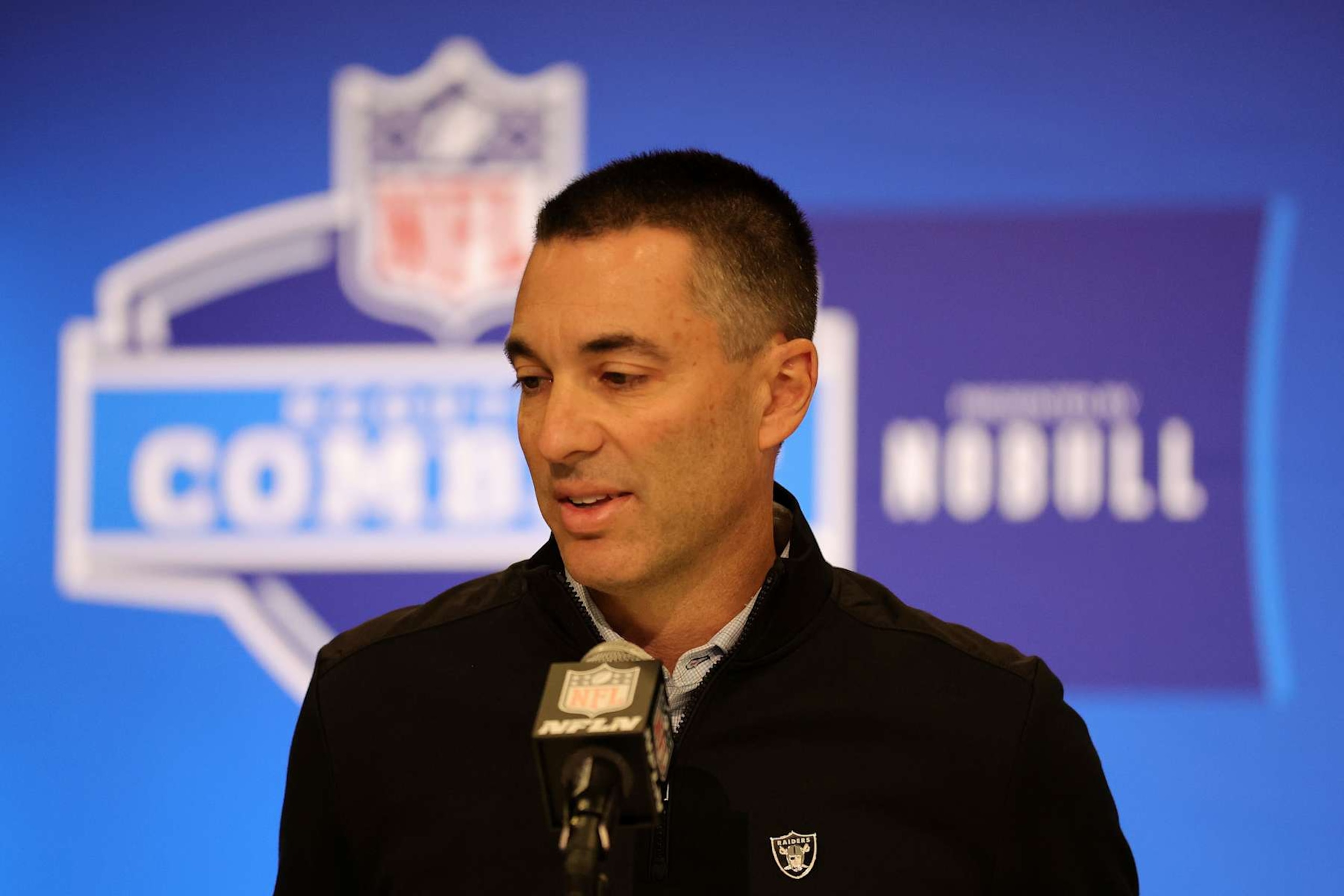 INDIANAPOLIS, INDIANA - FEBRUARY 27: General manager Tom Telesco of the Las Vegas Raiders speaks to the media during the NFL Combine at the Indiana Convention Center on February 27, 2024 in Indianapolis, Indiana. (Photo by Stacy Revere/Getty Images) INDIANAPOLIS, INDIANA - FEBRUARY 27: General manager Tom Telesco of the Las Vegas Raiders speaks to the media during the NFL Combine at the Indiana Convention Center on February 27, 2024 in Indianapolis, Indiana. (Photo by Stacy Revere/Getty Images)