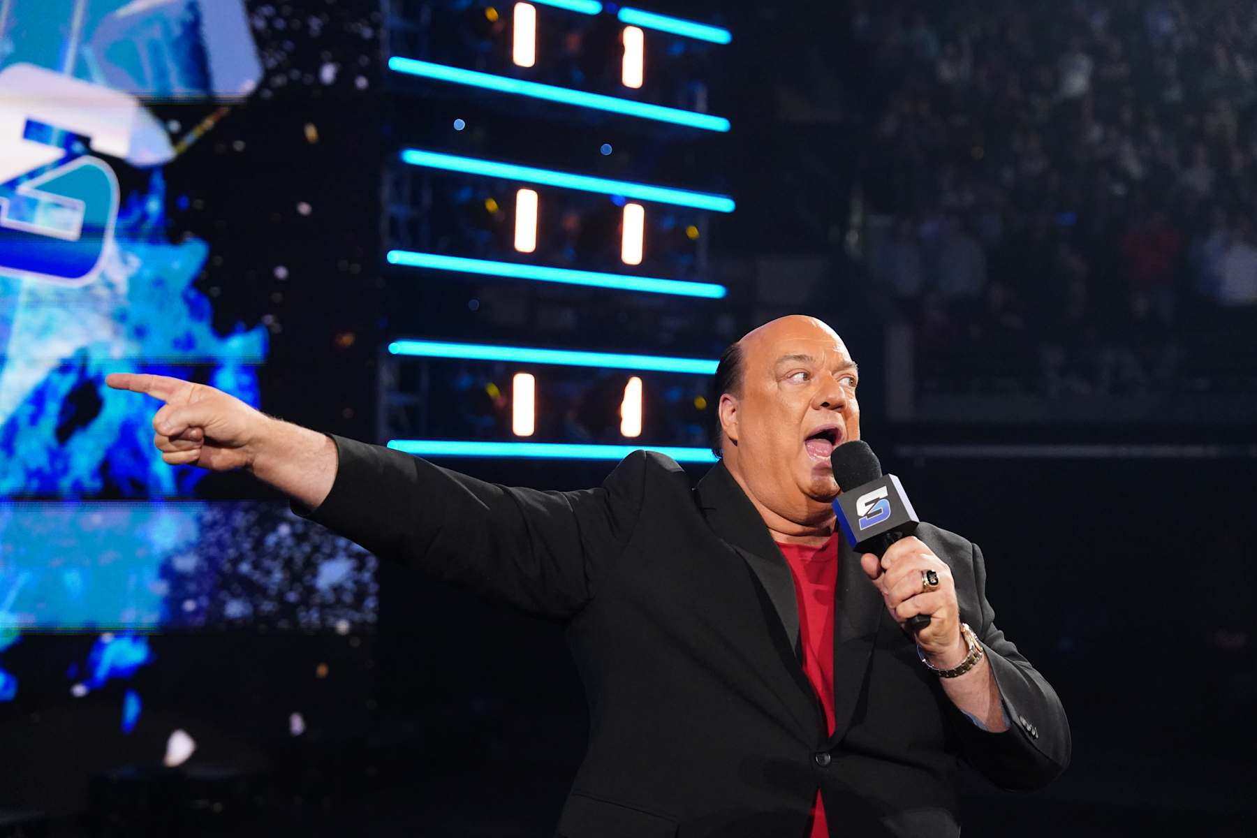 SALT LAKE CITY, UTAH - NOVEMBER 22: Paul Heyman entrance during WWE SmackDown at Delta Center on November 22, 2024 in Salt Lake City, Utah. (Photo by WWE/Getty Images)