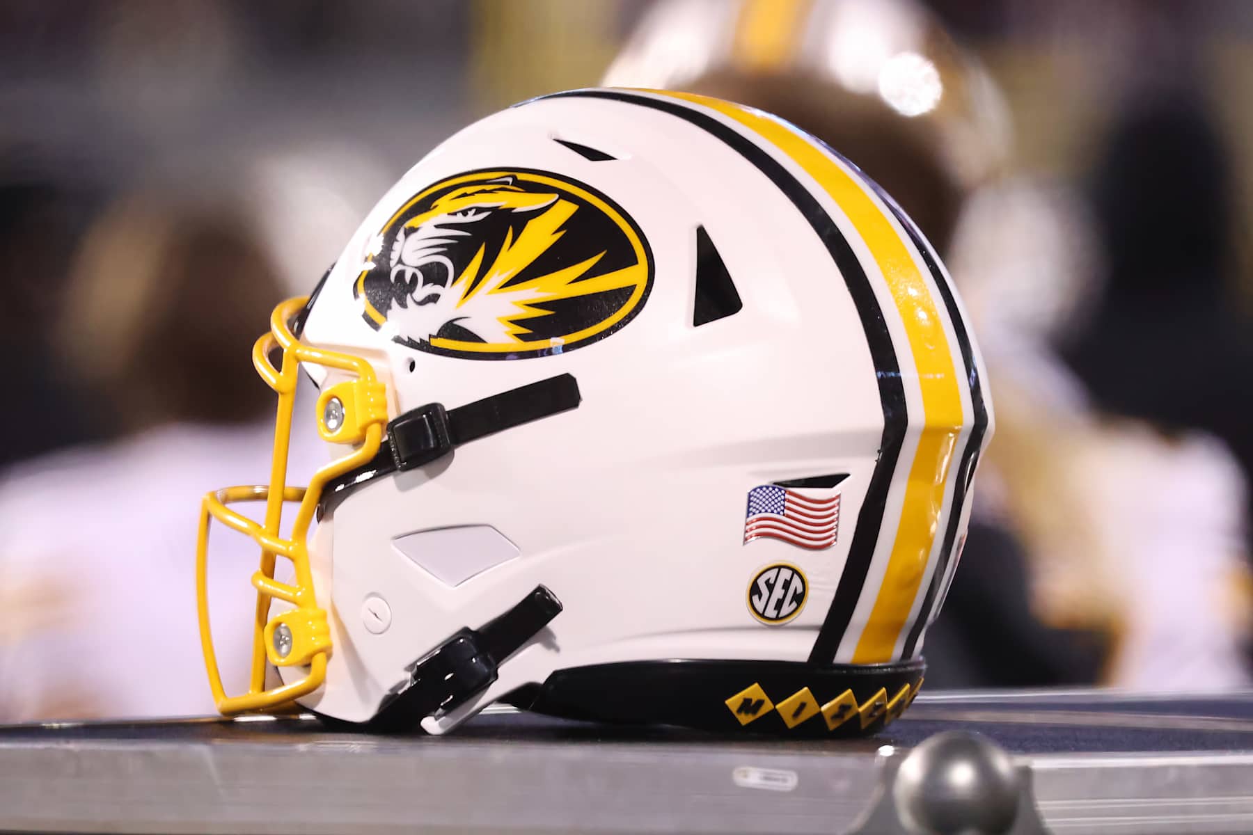 STARKVILLE, MS - NOVEMBER 23: A general view of a Missouri Tigers helmet during the game between the Mississippi State Bulldogs and the Missouri Tigers on November 23, 2024 at Davis Wade Stadium in Starkville, Mississippi.  (Photo by Michael Wade/Icon Sportswire via Getty Images)