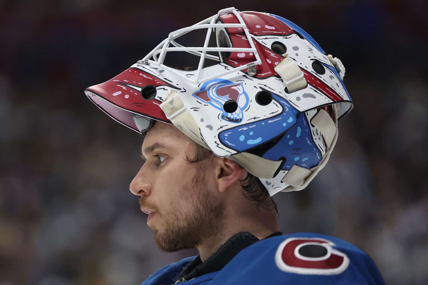 DENVER, COLORADO - NOVEMBER 27: Goalie Alexandar Georgiev #40 of the Colorado Avalanche tends goal against the Vegas Golden Knights in the third period at Ball Arena on November 27, 2024 in Denver, Colorado. (Photo by Matthew Stockman/Getty Images)